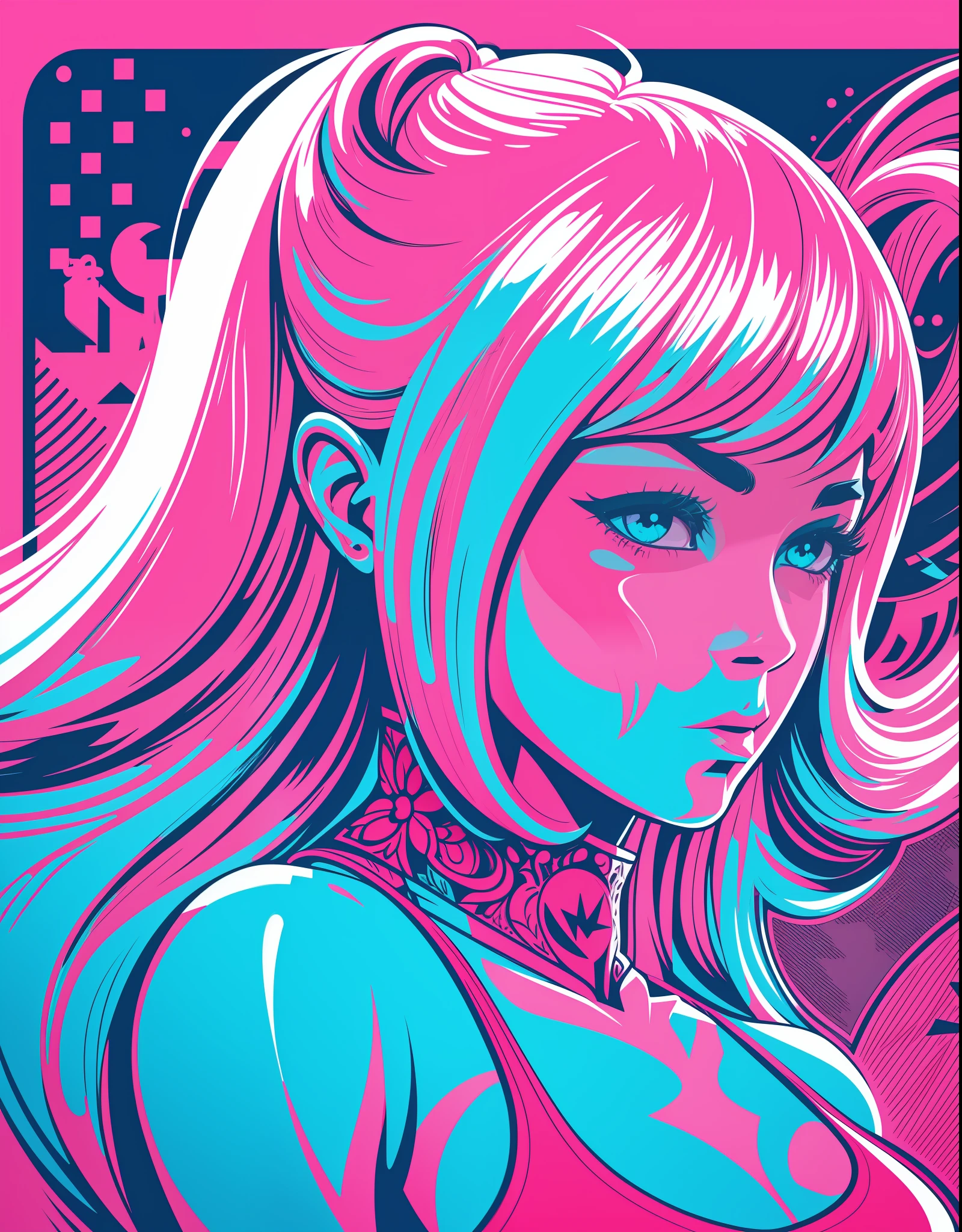 [Pink bikini, big] heraldic silhouette, logo masking style illustration, Dan Mumford, Greg Lutkowski, James Jean, white background, fantasy art, mysterious, realistic, majestic, rich vivid colors, high contrast, seamless water brand, art station, Deviant art, dribbling, red bubble, Tee public, sharp focus, simple, hyper detail, detailed drawing, vectorization, outline, isometric style, 8k.