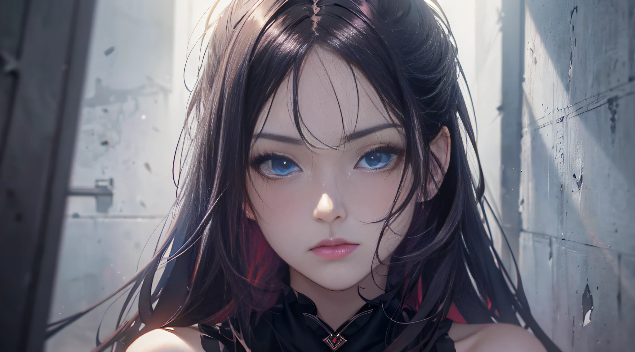 Masterpiece, best quality, young beautiful girl, super detailed, official art, Unity 8k wallpaper, low-key lighting, (moody atmosphere): 1.2, dark shadow, subtle highlights, mysterious aura, red and blue dominant