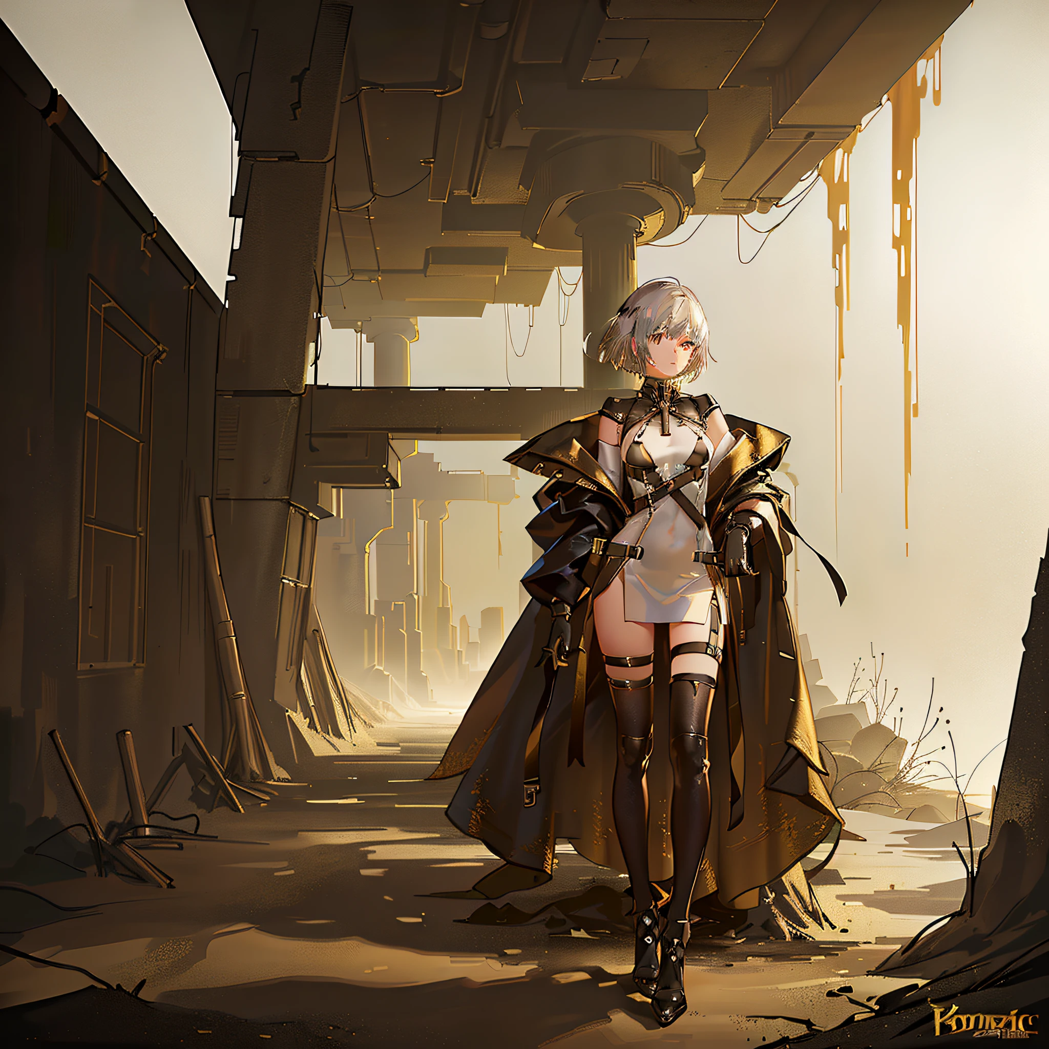 "(exceptional quality), (detailed painting), (apocalyptic style), (dynamic focus), (girl with short silver hair and deep golden eyes), (bleak post-apocalyptic background)" -> "(Masterpiece), best quality, exceptional detail, post-apocalyptic style, dynamic shot, girl with silver short hair and deep golden eyes, desolate post-apocalyptic background)"