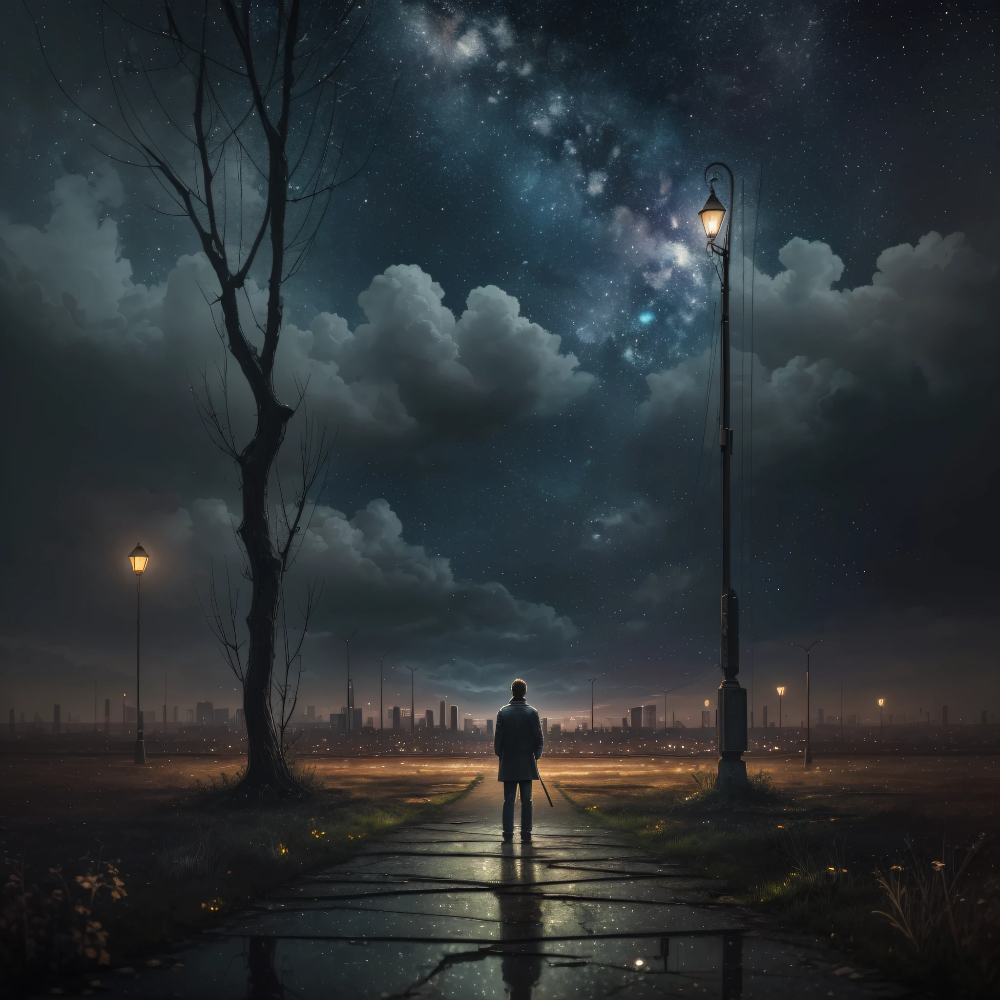 ((best quality)), ((masterpiece)), (detailed), person standing at a crossroads, contemplating the path they have taken, (introspection:1.2), (impressionistic art style:1.1), distant landscapes fading into oblivion, (subtle use of colors:1.3), (nostalgic atmosphere:1.2), (thoughtful expression:1.1), 8k resolution

((best quality)), ((masterpiece)), ((realistic)), person sitting on a bench, surrounded by a bustling city, lost in thought, (urban solitude:1.2), (contemporary art style:1.1), blurred city lights, (loneliness:1.3), (captivating use of perspective:1.2), (expressive brushwork:1.1), (reflective mood:1.1), 8k resolution

((best quality)), ((masterpiece)), (detailed), person holding a worn-out map, searching for a forgotten destination, (exploration:1.2), (vivid watercolor technique:1.1), intricate map details, (mysterious atmosphere:1.3), (curiosity-filled eyes:1.2), (dream-like elements:1.1), (imaginative composition:1.1), 8k resolution

((best quality)), ((masterpiece)), (detailed), person gazing at a starry sky, contemplating their lost aspirations, (dreams and reality:1.2), (surreal art style:1.1), glowing constellations, (transcendent atmosphere:1.3), (awe-inspiring brushstrokes:1.2), (wistful expression:1.1), (symbolic motifs:1.1), 8k resolution

((best quality)), ((masterpiece)), ((realistic)), person standing on a deserted road, surrounded by overgrown nature, questioning their purpose, (existential crisis:1.2), (photorealistic style:1.1), decaying signposts, (haunting ambiance:1.3), (meticulous attention to detail:1.2), (pensive posture:1.1), (subtle play of light:1.1), 8k resolution

[AI绘画：人迷失在路边的风景] --auto --s2