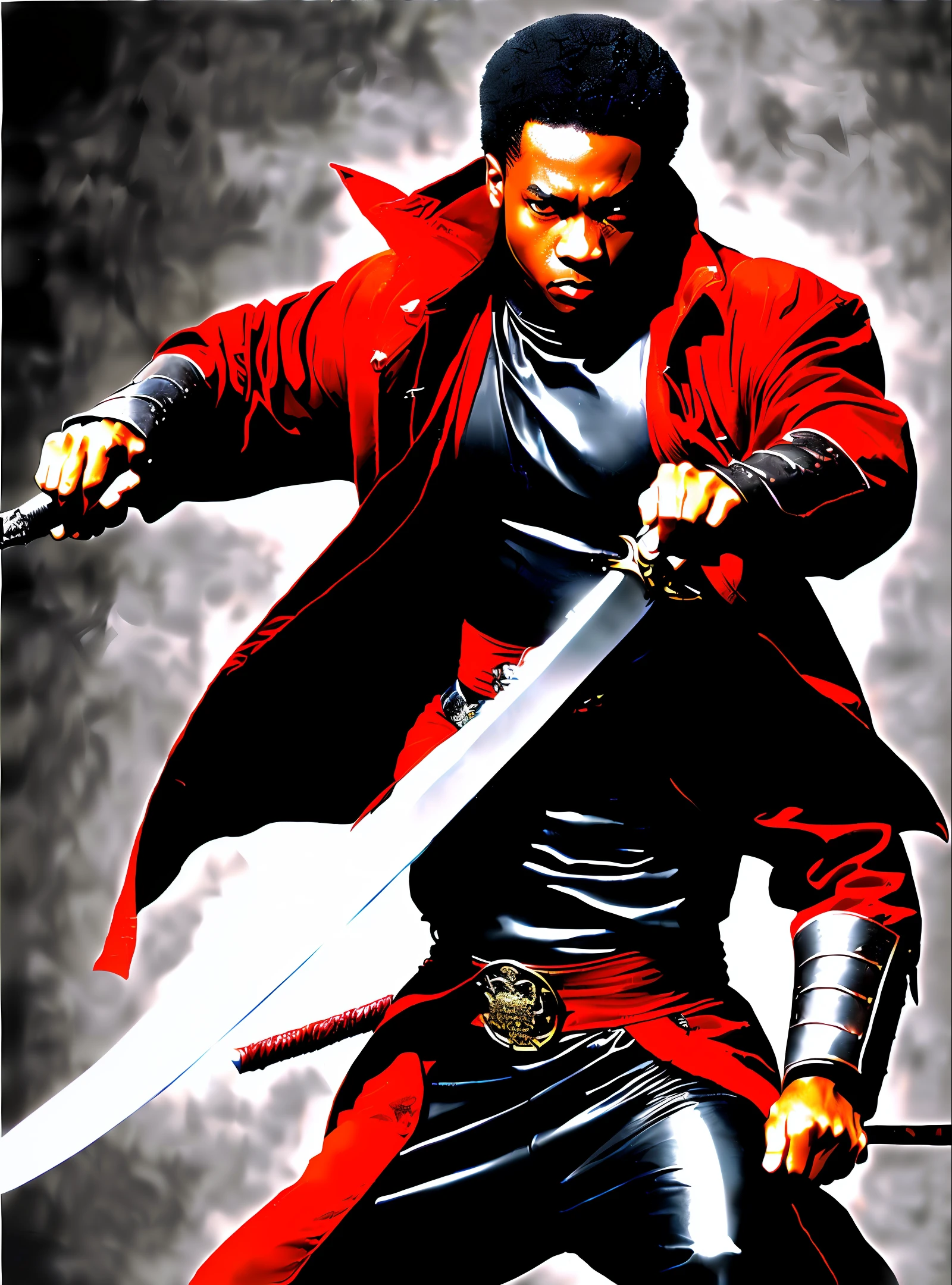 Wesley Snipes Blade,martial art,vampire hunter,fighter in combat,2swords,realistic image 2000k