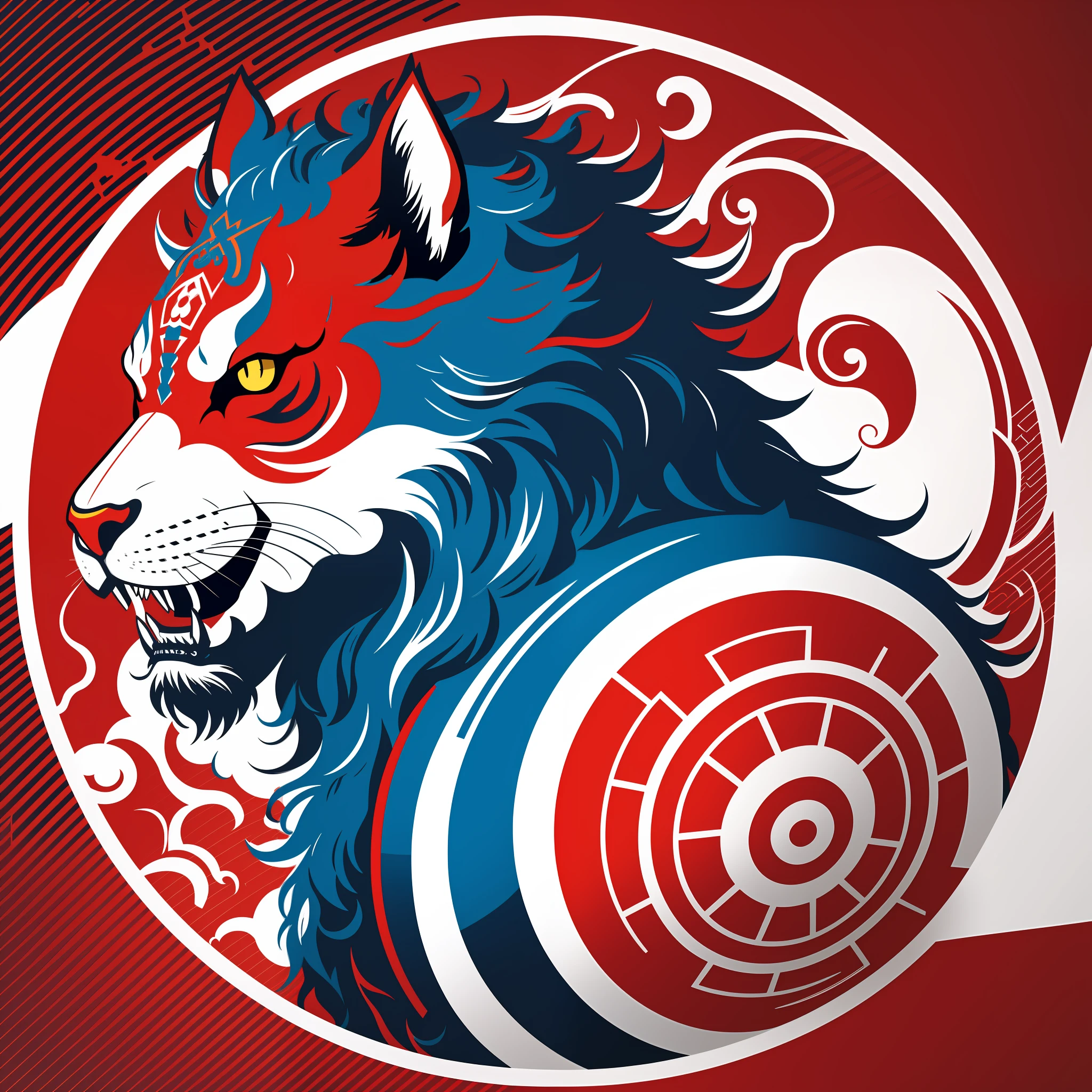 [Japan Sumo] circular heraldic silhouette, logo masking style illustration, Dan Mumford, Greg Lutkowski, James Jean, white background, fantasy art, mysterious, realistic, majestic, rich vivid colors, high contrast, seamless water brand, art station, deviant art, dribbling, red bubble, Tee public, sharp focus, simple, hyper detail, detailed drawing, vectorization, outline, isometric style, 8k.