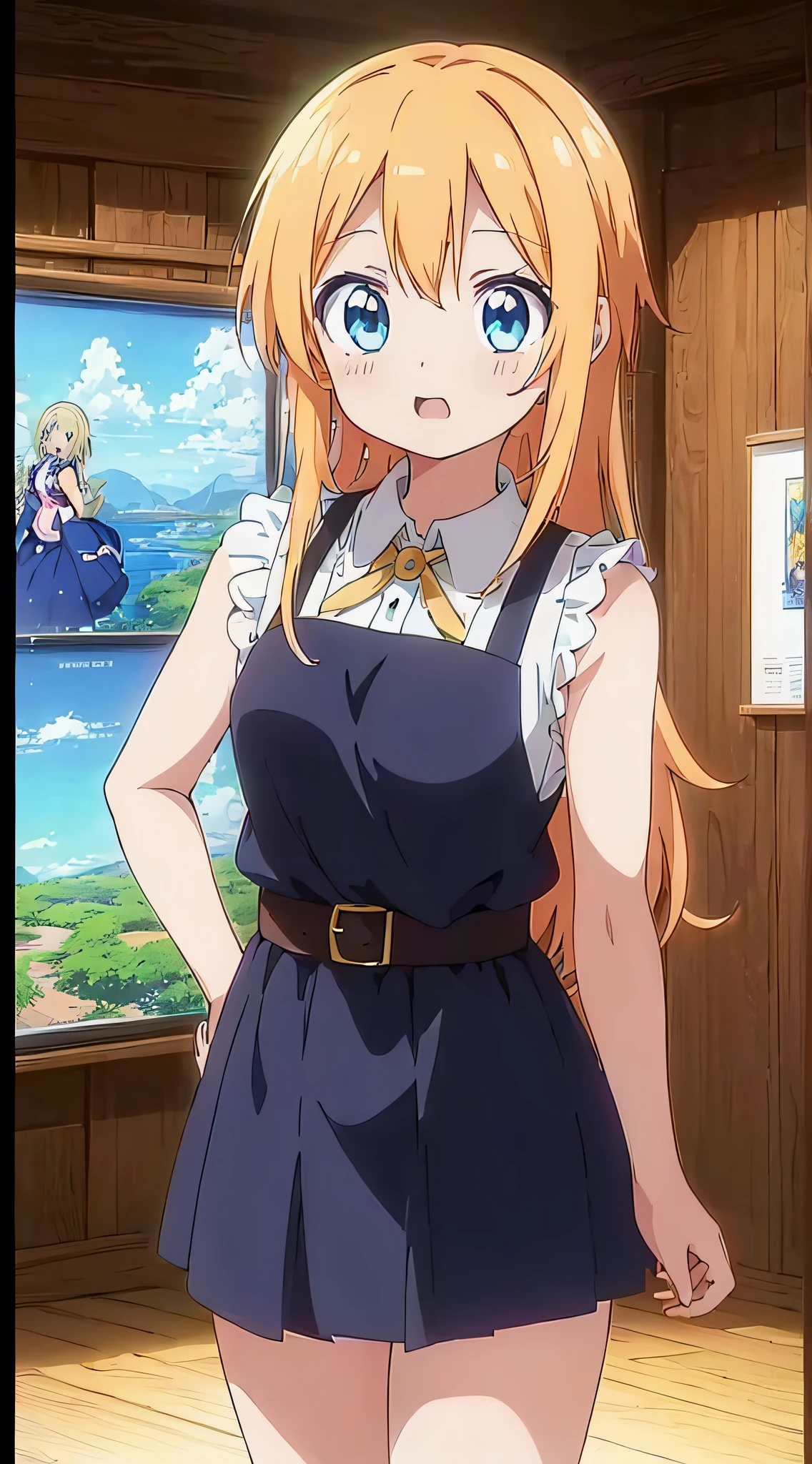 (Top Quality,Anime,Anime Art Style,Anime Screen Cap:1.5)Yuyushiki, Girl, 13 years old, Sweat,Sleeveless Dress,Upper Body