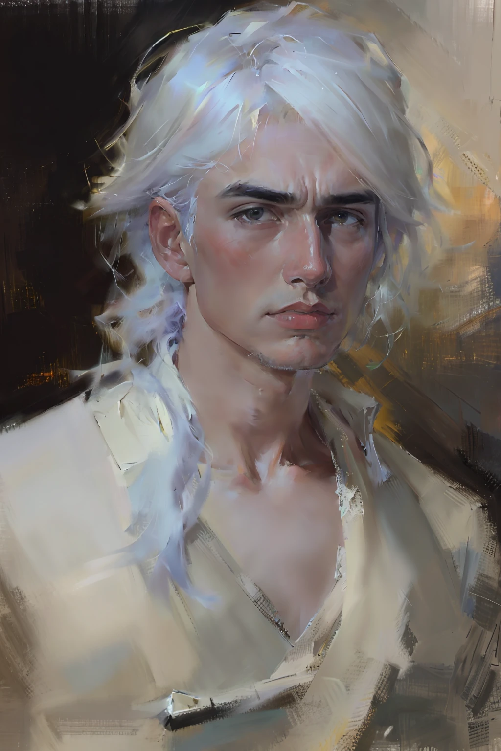 1 boy,masterpiece,highest quality,high quality,cute,(__camAngles__:1),highres,by Jeremy Lipking,by Antonio J. Manzanedo,,dramatic atmosphere,sharp focus,volumetric lighting,in luxury advertisement.,solid background,realistic photo,realistic,looking at viewer,film light,rose,long eyelashes, god,white hair,curtained hair,suit,long bangs,curtained hair,handsome,