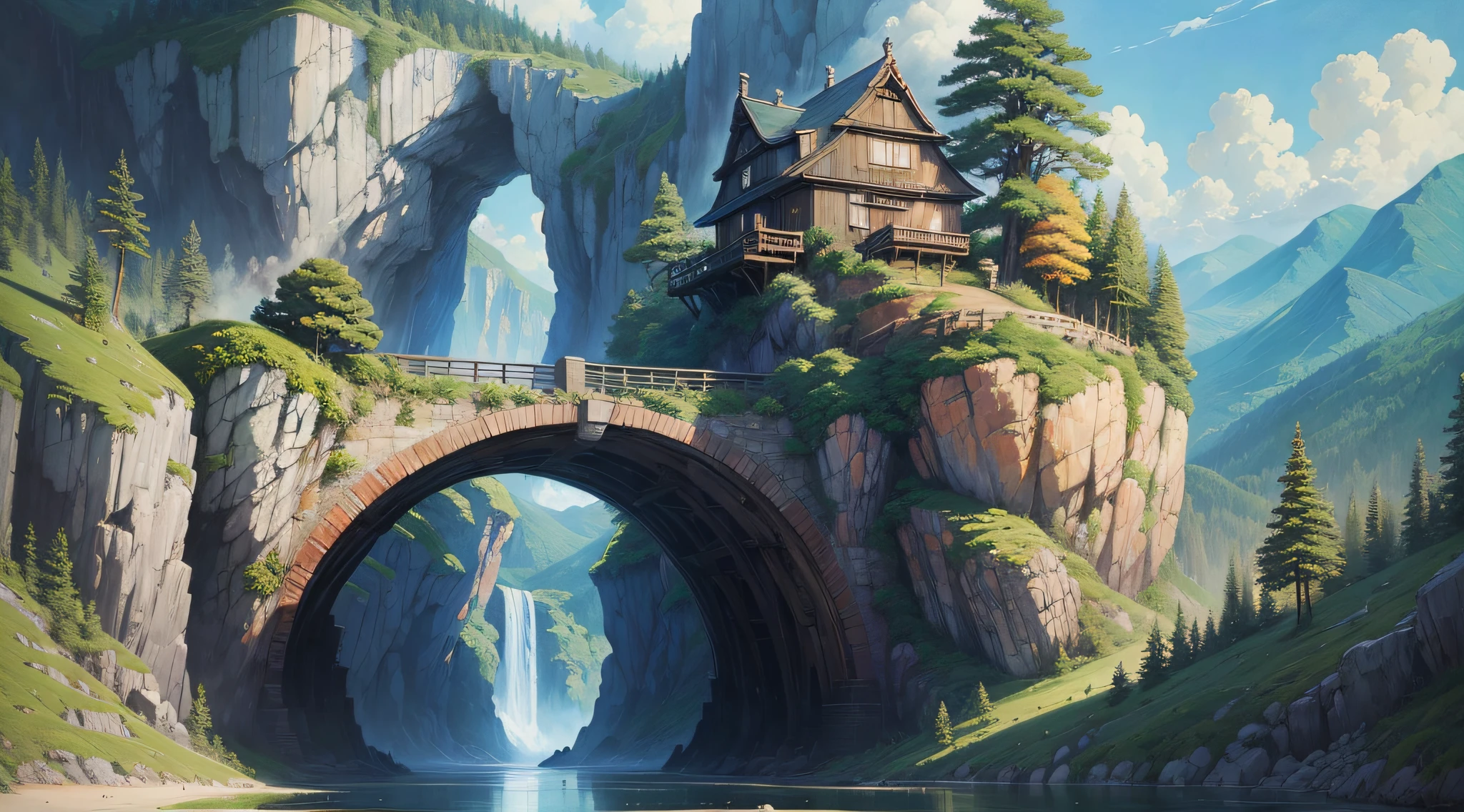 Realistic, real, beautiful and amazing landscape oil painting, Studio Ghibli, Hayao Miyazaki's,