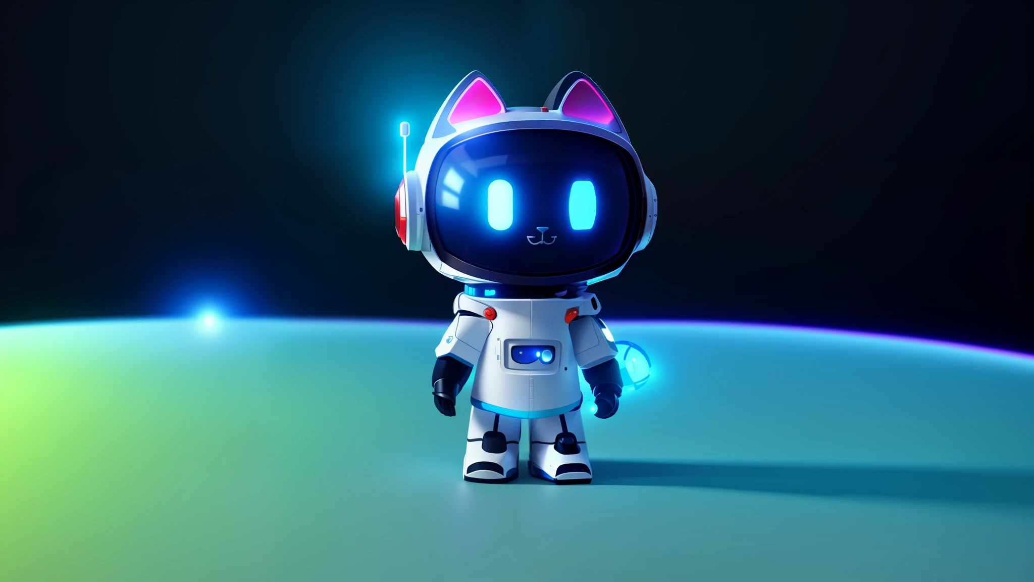 astronaut cat, robot cat, cute 3d rendering, space cat, blueshift rendering, cat robot, cute humanoid robot, cat in space, robot cat, depicted as 3d render, full robot, cyberpunk, render in blender,