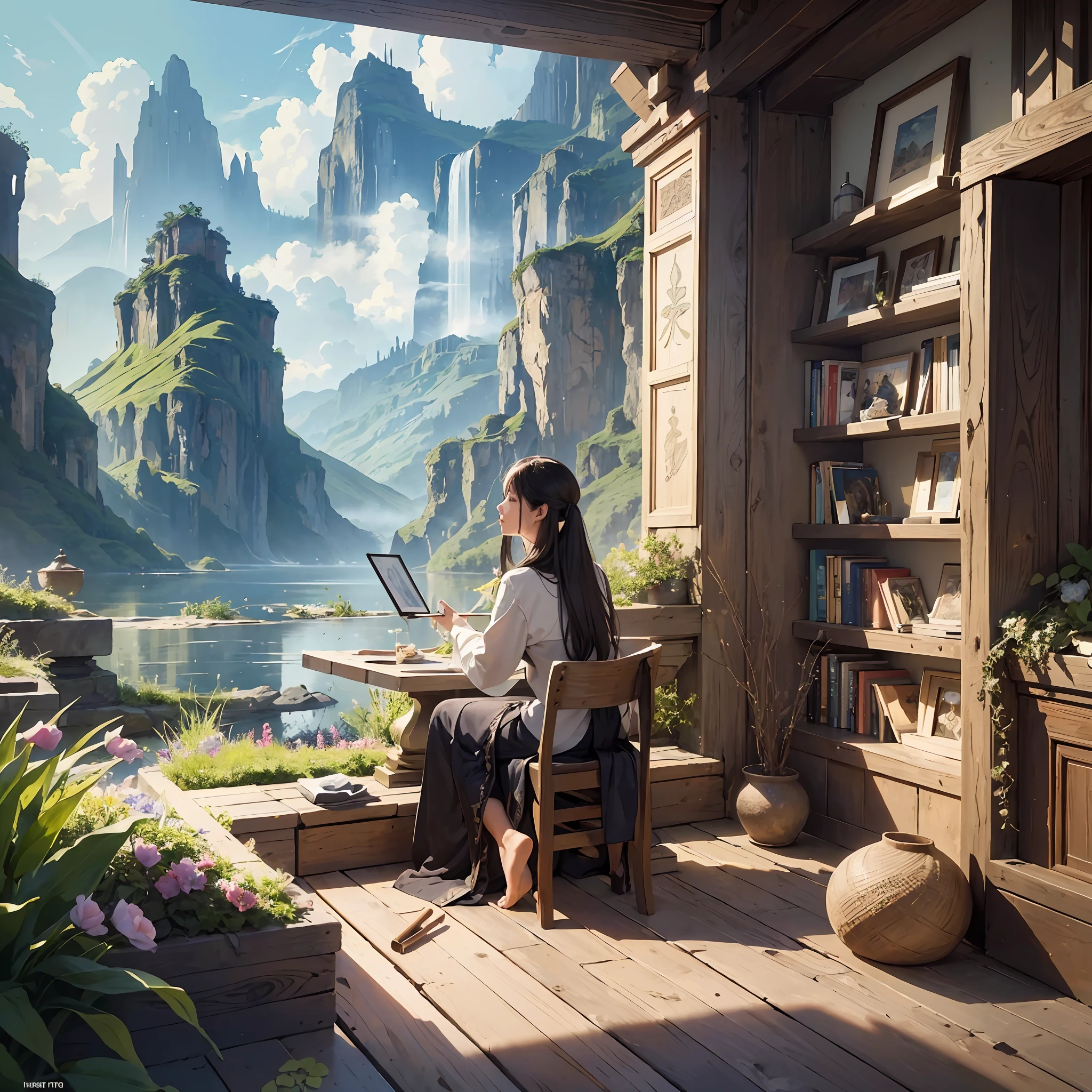 ((best quality)), ((masterpiece)), ((realistic)), person sitting in a peaceful garden, deep in contemplation, (self-reflection:1.2), (impressionistic art style:1.1), serene surroundings, blooming flowers, (tranquil atmosphere:1.3), (thoughtful expression:1.2), (subtle use of colors:1.1), (introspective mood:1.1), 8k resolution

((best quality)), ((masterpiece)), (detailed), person standing on a mountaintop, gazing at a breathtaking vista, (revelation:1.2), (landscape painting:1.1), majestic mountains and valleys, (awe-inspiring atmosphere:1.3), (intricate brushwork:1.2), (captivating play of light:1.1), (sense of purpose:1.1), 8k resolution

((best quality)), ((masterpiece)), (detailed), person surrounded by books, immersed in knowledge and inspiration, (intellectual pursuit:1.2), (academic art style:1.1), shelves filled with wisdom, (stimulating atmosphere:1.3), (meticulous detailing:1.2), (cozy reading nook:1.1), (curiosity-driven expression:1.1), 8k resolution

((best quality)), ((masterpiece)), ((realistic)), person standing in front of a blank canvas, preparing to create their own masterpiece, (creative exploration:1.2), (contemporary art style:1.1), artist's studio filled with tools and materials, (inspiring ambiance:1.3), (expressive brushstrokes:1.2), (intense focus:1.1), (sense of purpose:1.1), 8k resolution

((best quality)), ((masterpiece)), (detailed), person meditating in a serene natural setting, seeking inner clarity, (spiritual journey:1.2), (impressionistic style:1.1), tranquil waterfall, (harmonious atmosphere:1.3), (subtle use of light and shadows:1.2), (peaceful expression:1.1), (inner peace:1.1), 8k resolution

[AI绘画：寻找方向与初心的旅程] --auto --s2