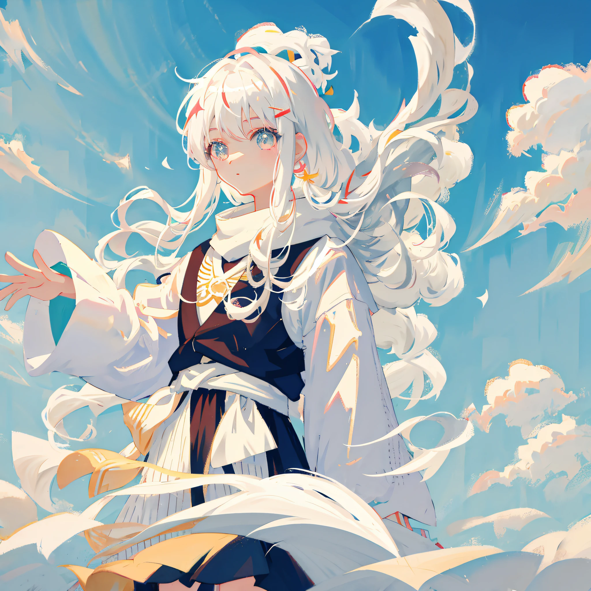 anime girl with long white hair looking up at the sky, white hair floating in air, girl with white hair, profile of anime girl, white haired, flowing white hair, perfect white haired girl, white haired lady, ray of light through white hair, beautiful anime portrait, beautiful anime artwork, anime girl portrait profile, one girl has white hair, anime art wallpaper 8 k --auto --s2