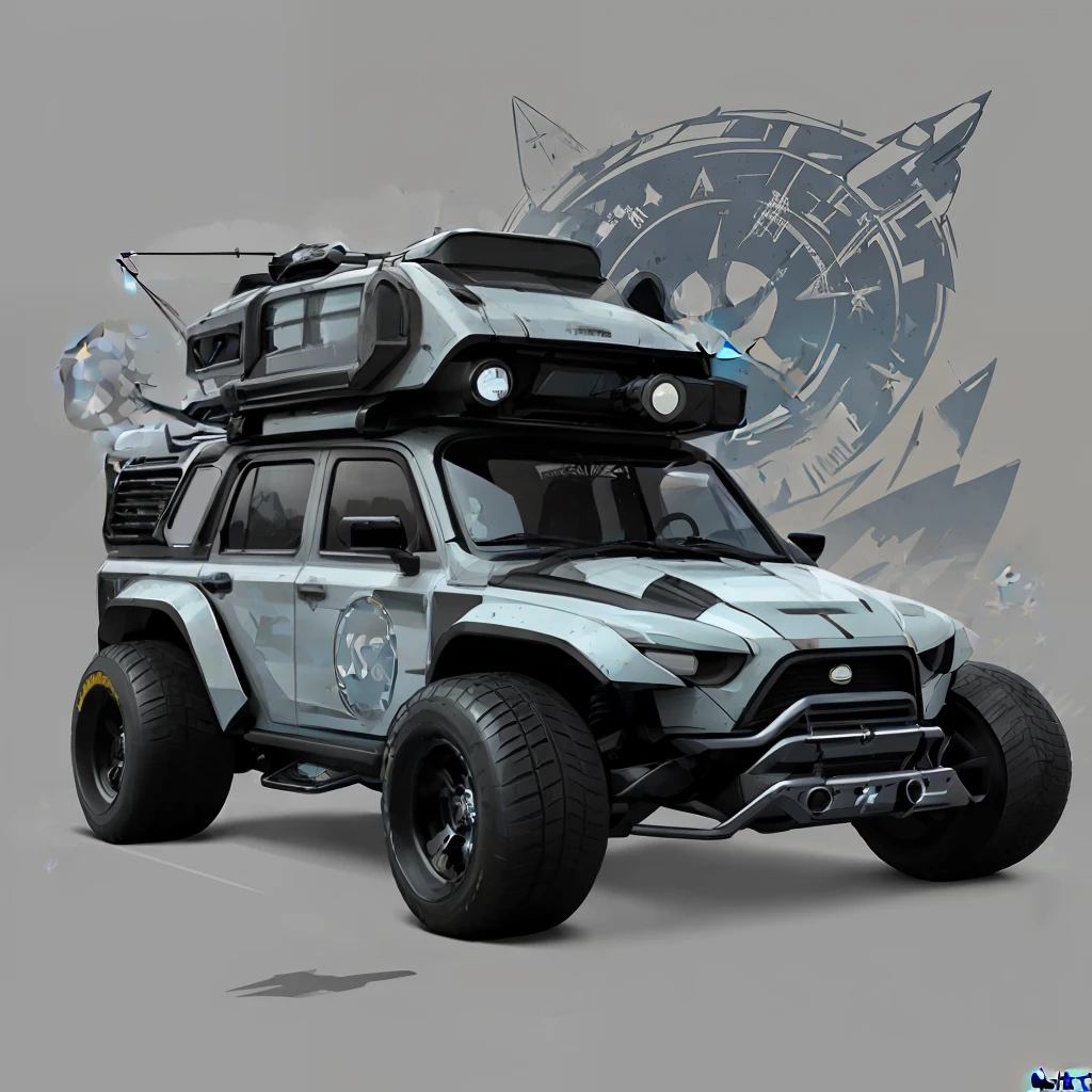 ((zeekars)) sci-fi spaceship style hardcore urban utility vehicle, front view, eagle eye headlights, ((((starry sky spray paint)))), dark wheels, streamlined luggage rack