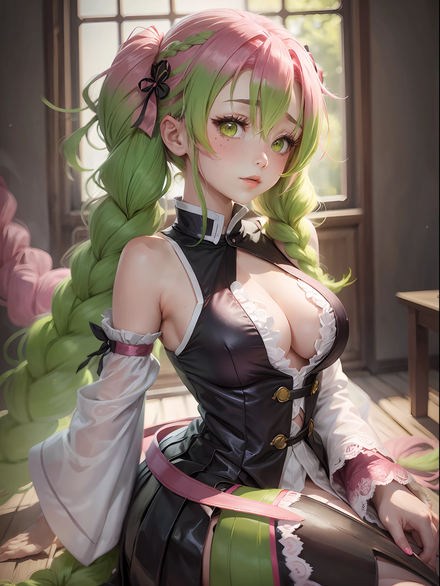 Mitsuri, Demon Slayer, Gradient Hair, Greenhair, Pinkhair, Braids, Lace Clothes, Idol Costumes