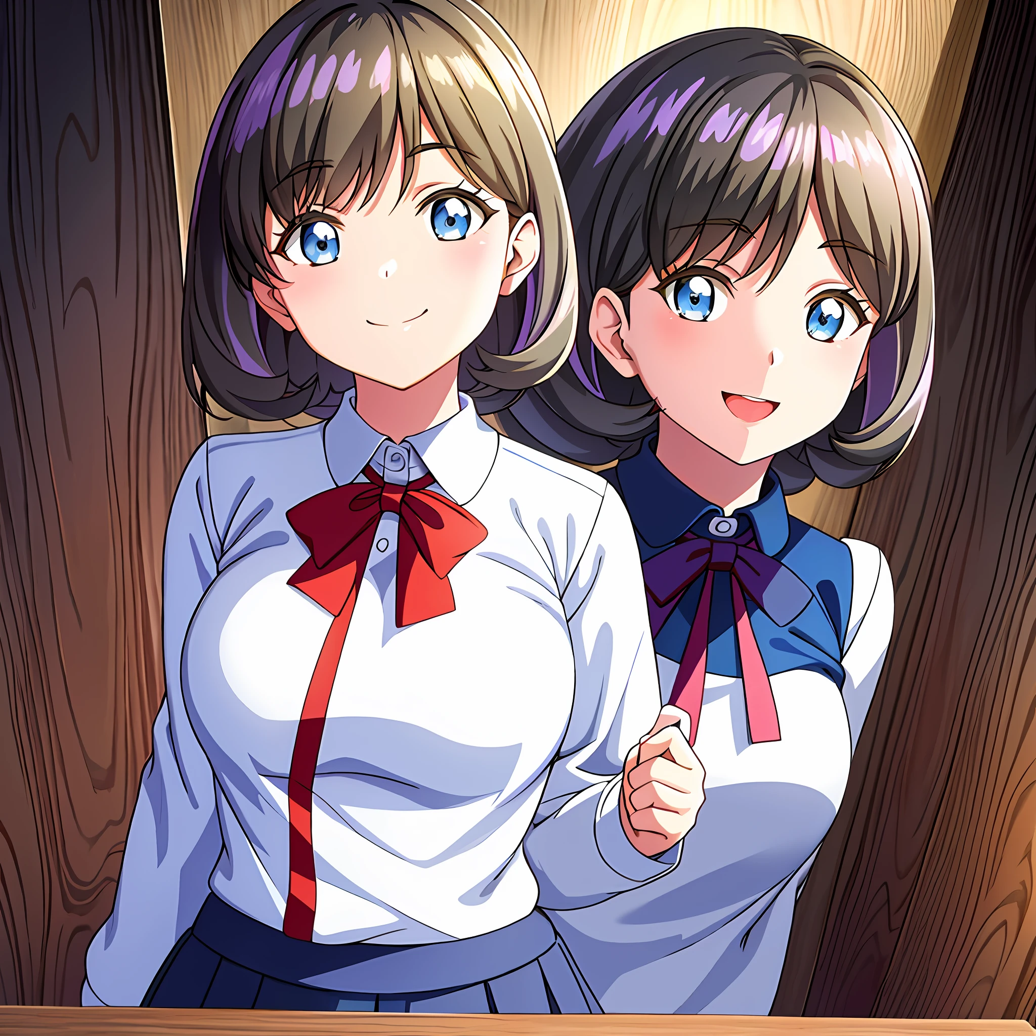 arafed woman taking a selfie with a cell phone in a classroom, 8k selfie photograph, anime thai girl, 🤤 girl portrait, wearing school uniform, selfie of a young woman, young cute wan asian face, wearing headmistress uniform, selfie shot straight on angle, with kind face, south east asian with round face, nivanh chanthara, (((((large breasts))))), smile