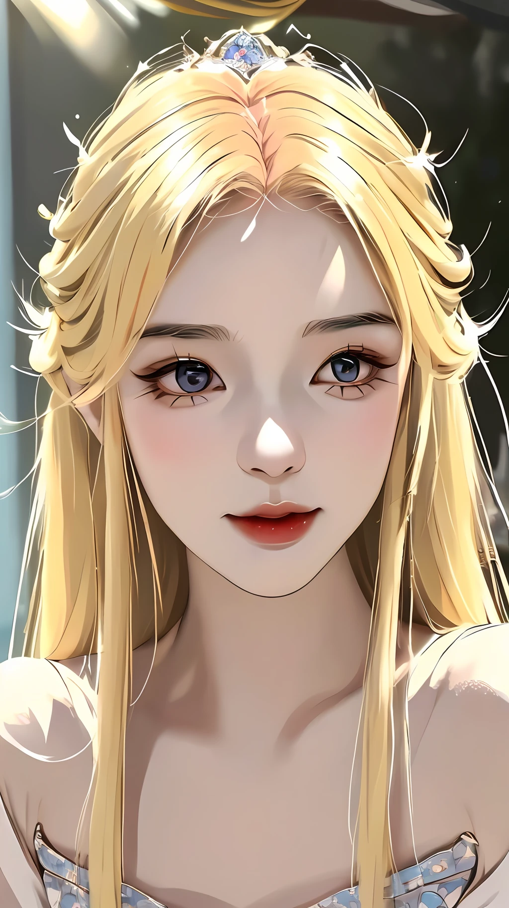 pixiv artwork, long blonde hair, perfect curves, realistic style, (hyperreal), top CG, (Tyndall effect), (cinematic light and shadow effects), top detail, 16k resolution, exquisite and detailed graphics, realistic reality, (absolutely beautiful girl), (royal sister face), ((melon face)), beautiful and moving, ((goose yellow hair)), long hair and waist, ((loose hair)), flowing hair, ((Korean air bangs)), (black bow hair card), ((delicate and moist smooth skin)), ((fair and moist skin)), beautiful and delicate makeup, ((dark eye shadow)), (delicate eyelashes), extreme face, delicate face, (rounded face contour), delicate and cute facial features, enhanced three-dimensional facial features, deep and bright eyes, ((perfect clear eyes)) (intricate details), ((gentle eyes)), delicate and perfect eye makeup, (moist smooth lips), pink lip color, (cherry lips), (((Face Enhancement))), Facial Retouching (Intricate Details), Clear Details (Intricate Details), (Perfect CG Face), Light Makeup, (Beauty), Pink Blush, Happy Expression, (Sweet Smile), (Bright Atmosphere), (Dignified), (((Black Liquid Water Gauze))), ((Black Dress Bling)), ((Fashion Design)), Realistic Clothing Textures, (Absolute Domain), Dynamic Angles, Dynamic Postures, Highest Precision, ((Ultra Detailed Textures)), ((Ray Tracing)) , (((Hyper-realistic Light and Shadow Effects))), Perfect Body Proportions, ((Advanced Rendering)), Tinbal Effect, (Unreal Engine), Strong Edge Light, Character Edge Light, Depth of Field.