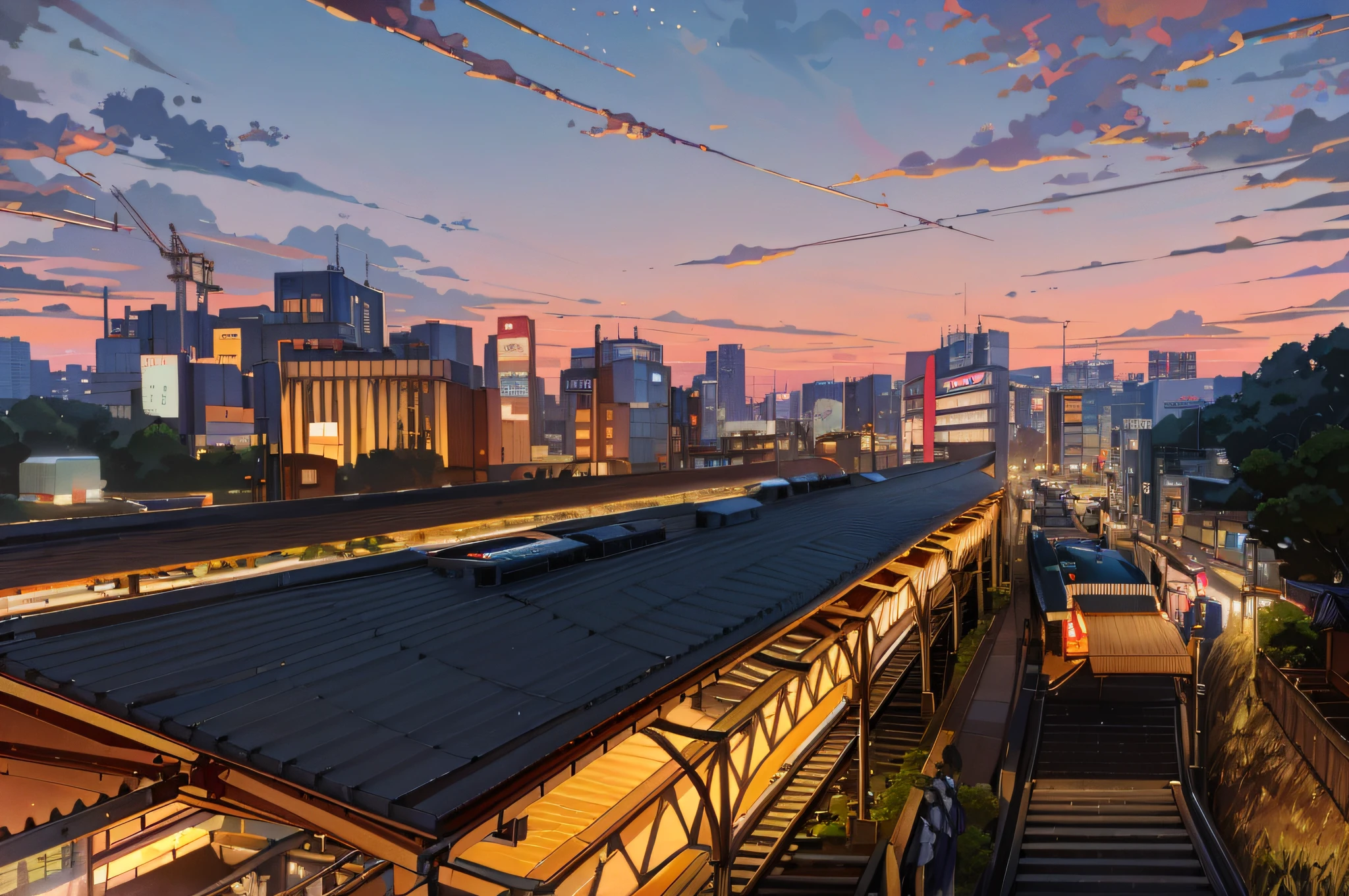 arafed view of a train station with a train on the tracks, taken with sony a7r camera, taken with sigma 2 0 mm f 1. 4, night tokyo metropoly, photo taken with sony a7r, taken with sony alpha 9, japanese downtown, golden hour in tokyo, tokio, monorail station, predawn, set in tokyo rooftop