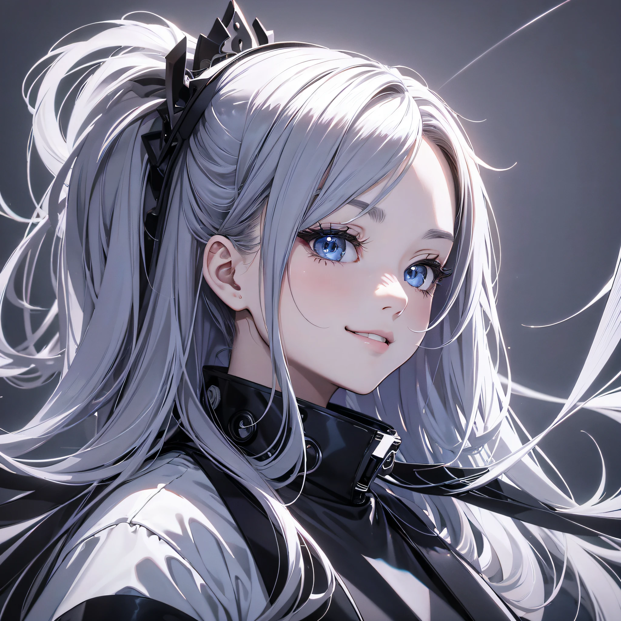 Masterpiece, best quality,young beautiful girl, ultra detailed, official art,unity 8k wallpaper, 
Smirk，
high contrast，蓝色，红色

minimalistic approach,
(clean lines):1.2, simplified shapes,
flat colors, geometric design,
modern aesthetic, uncluttered compositior