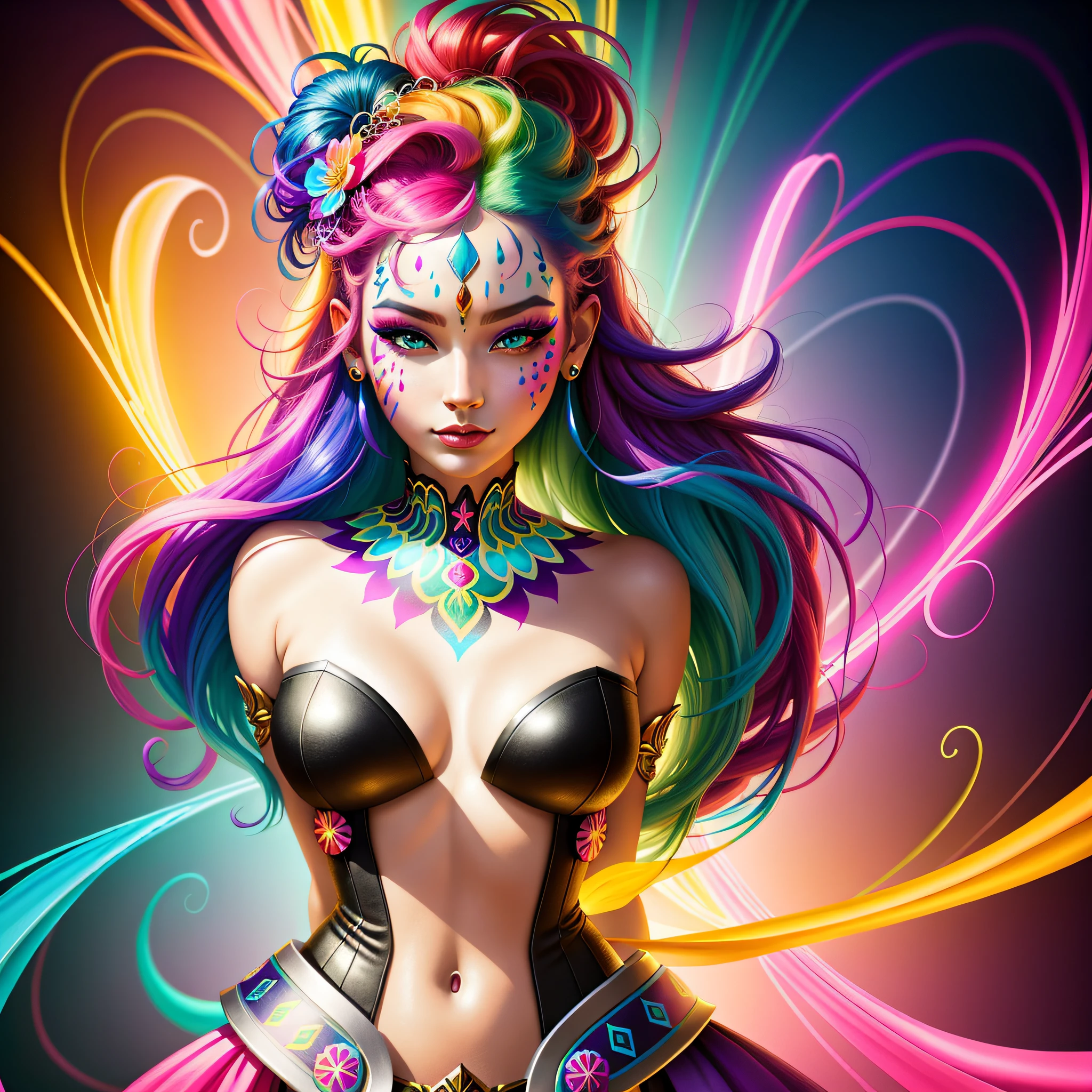 a woman with colorful hair and face paint, colorfull digital fantasy art, beautiful art uhd 4 k, gorgeous digital art, vibrant fantasy style, 4k highly detailed digital art, beautiful digital artwork, beautiful digital art, beautiful fantasy art portrait, digital fantasy art ), digital art fantasy, beautiful gorgeous digital art, rossdraws pastel vibrant, 4k detailed digital art