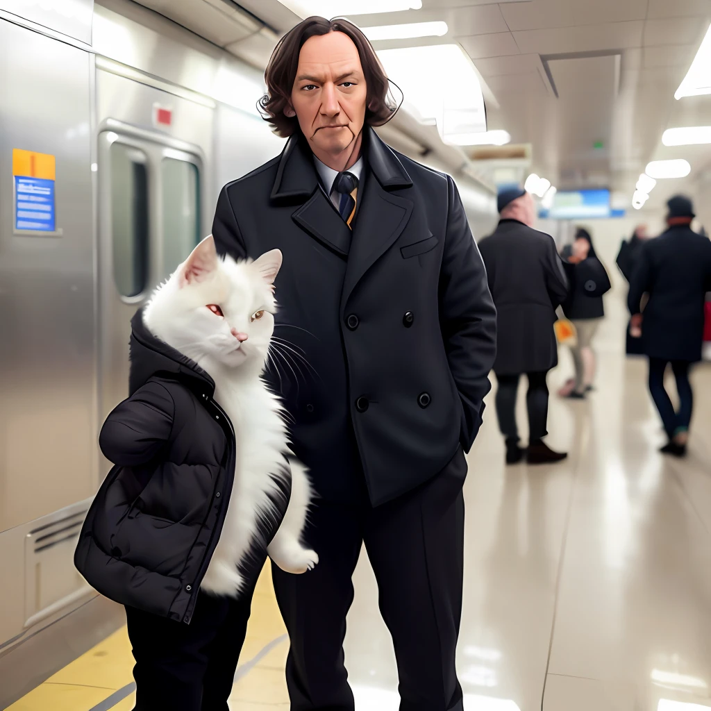 Cat Matroskin stands next to Uncle Fyodor in the subway