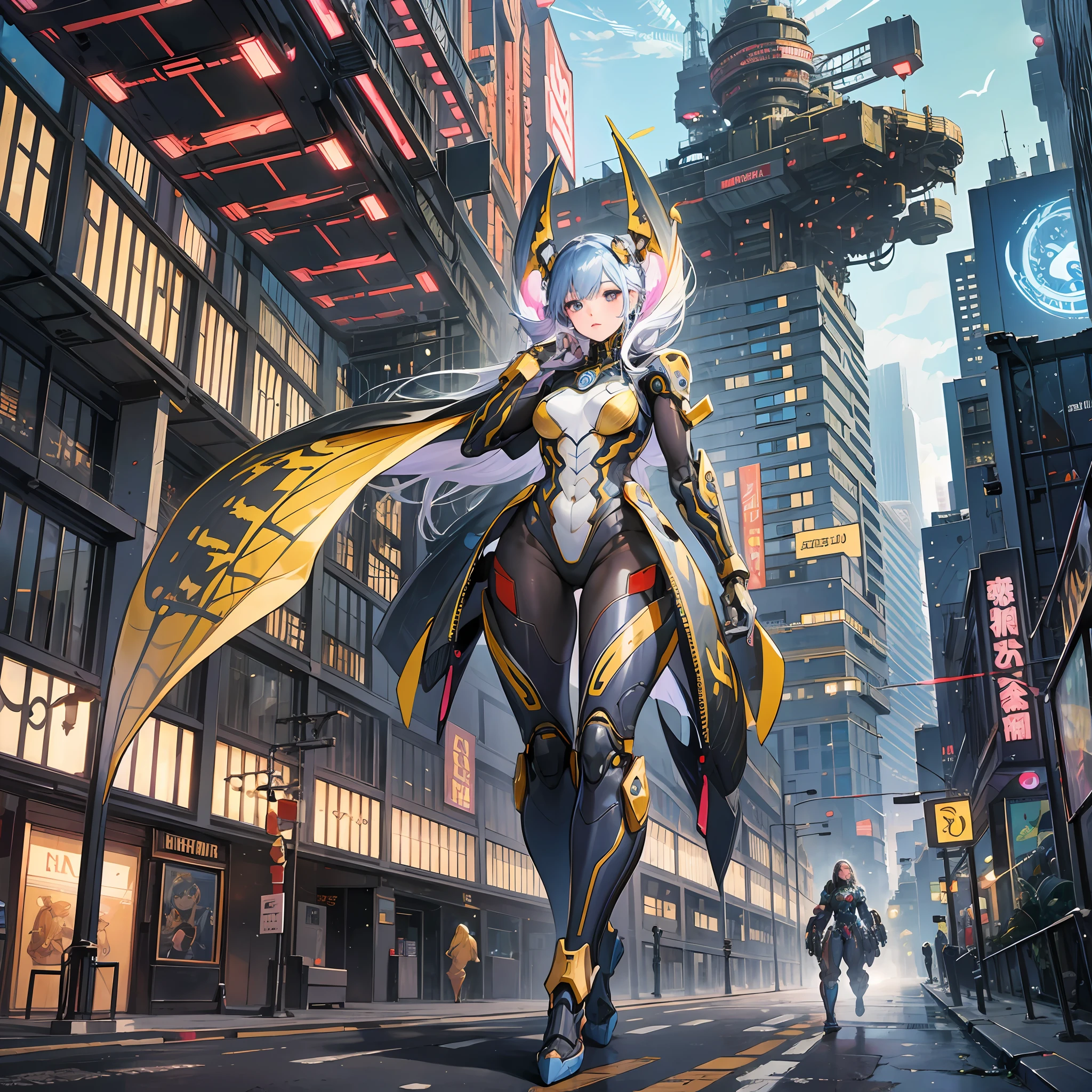 Woman in silkworm moth color costume, best anime 4K wallpaper, full body, cyberpunk silkworm moth, mechanized valkyrie girl, biomechanical, highly detailed artgerm based on silkworm moth, cyborg silk moth, anime style 4k, silkworm moth