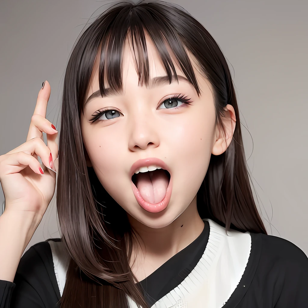 Cute girl with crossed eyes and sticking out her tongue