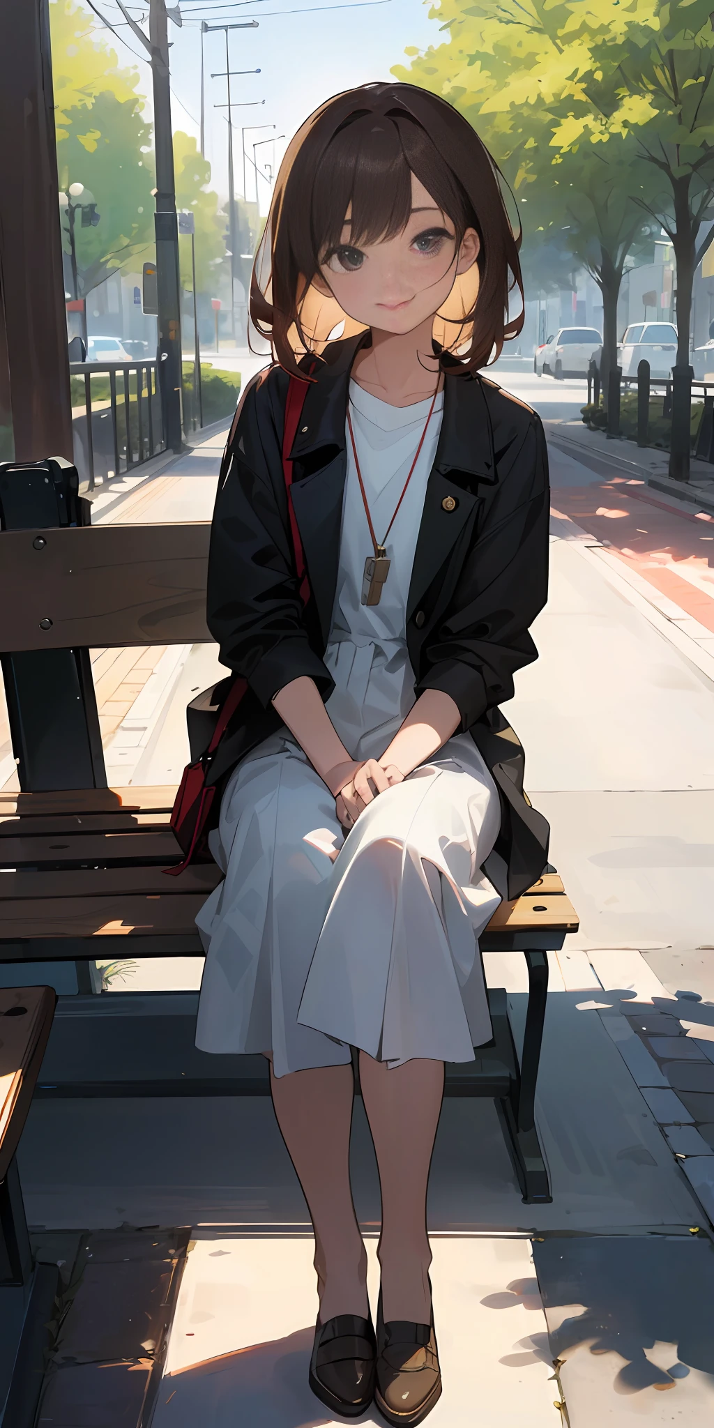 (8k, RAW photo, best quality, masterpiece: 1.2), high-definition RAW color photo, professional photo, (real, photoreal: 1.37), ((best quality)), 20-year-old woman, ((1 person) ), cinematic light, (masterpiece: 1.5), (best quality: 1.2), (smile: 1), (looking at viewer: 1.2), hair, park bench, book, brown hair, early summer