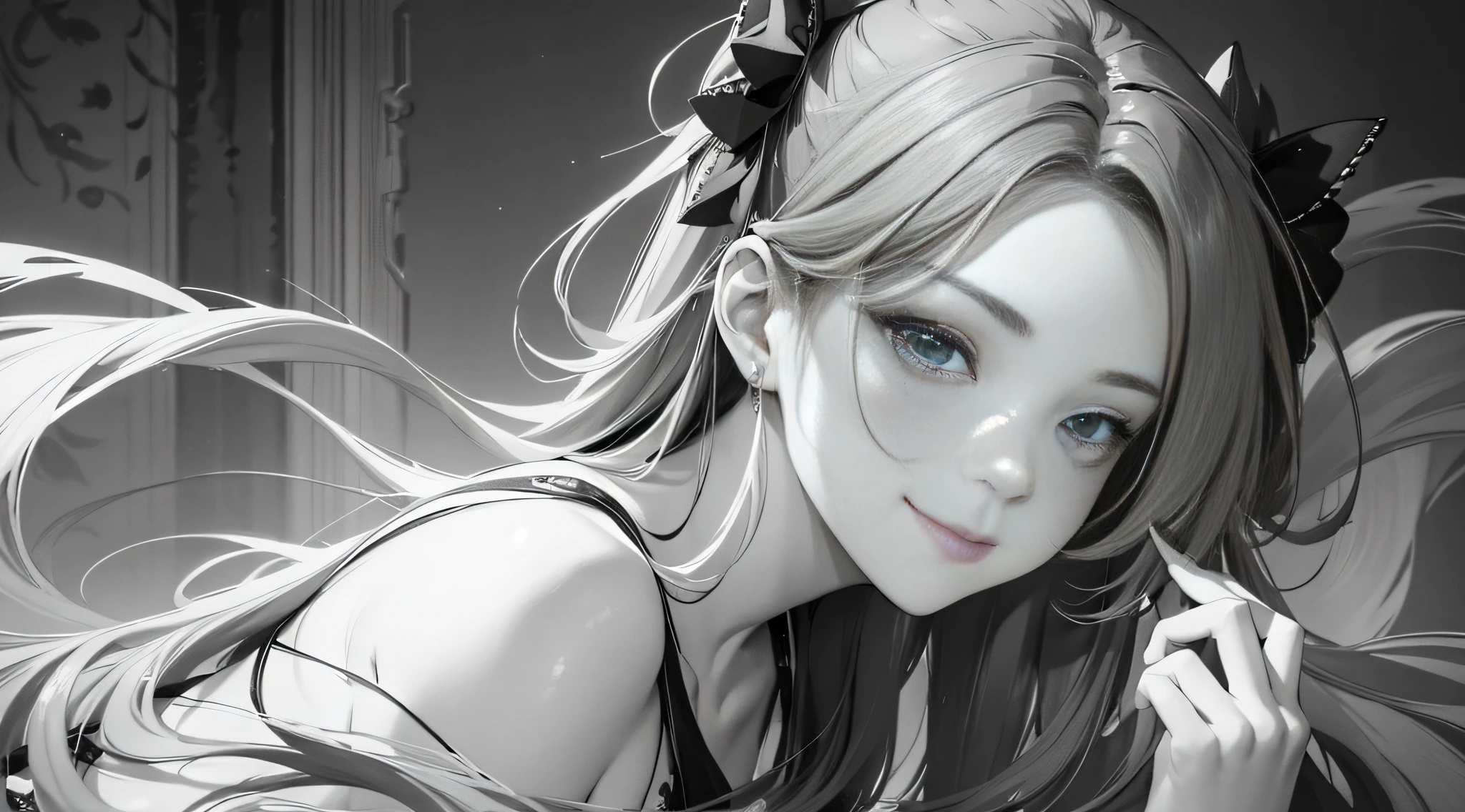 Masterpiece, best quality,young beautiful girl, ultra detailed, official art,unity 8k wallpaper, 
Smirk，红色和蓝色,

sumi-e style,
(expressive brush strokes):1.2,
ink wash, gradation, monochromatic,
poetic atmosphere, delicate balance,
fluid motion