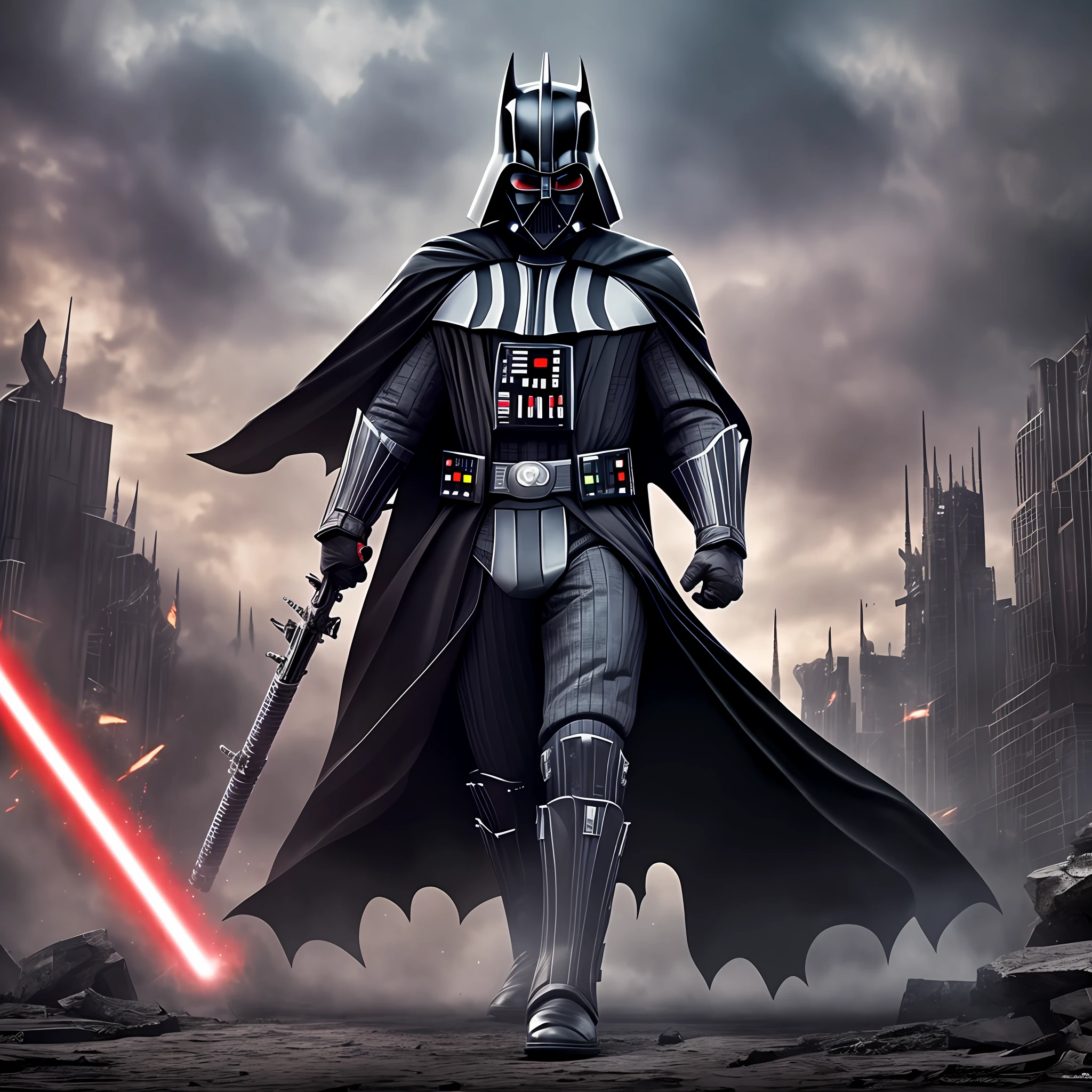 cross between darth vader and batman, cannon quality, realistic image, 4k --auto --s2