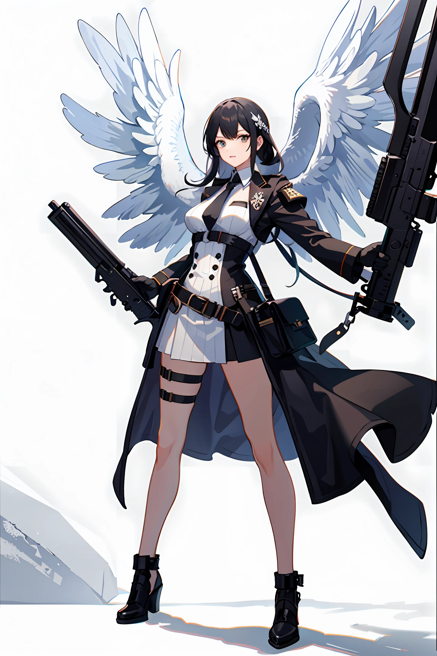 White background, setting picture, ark of tomorrow, full body portrait, gangster female boss, holding a grenade gun, goddess of victory