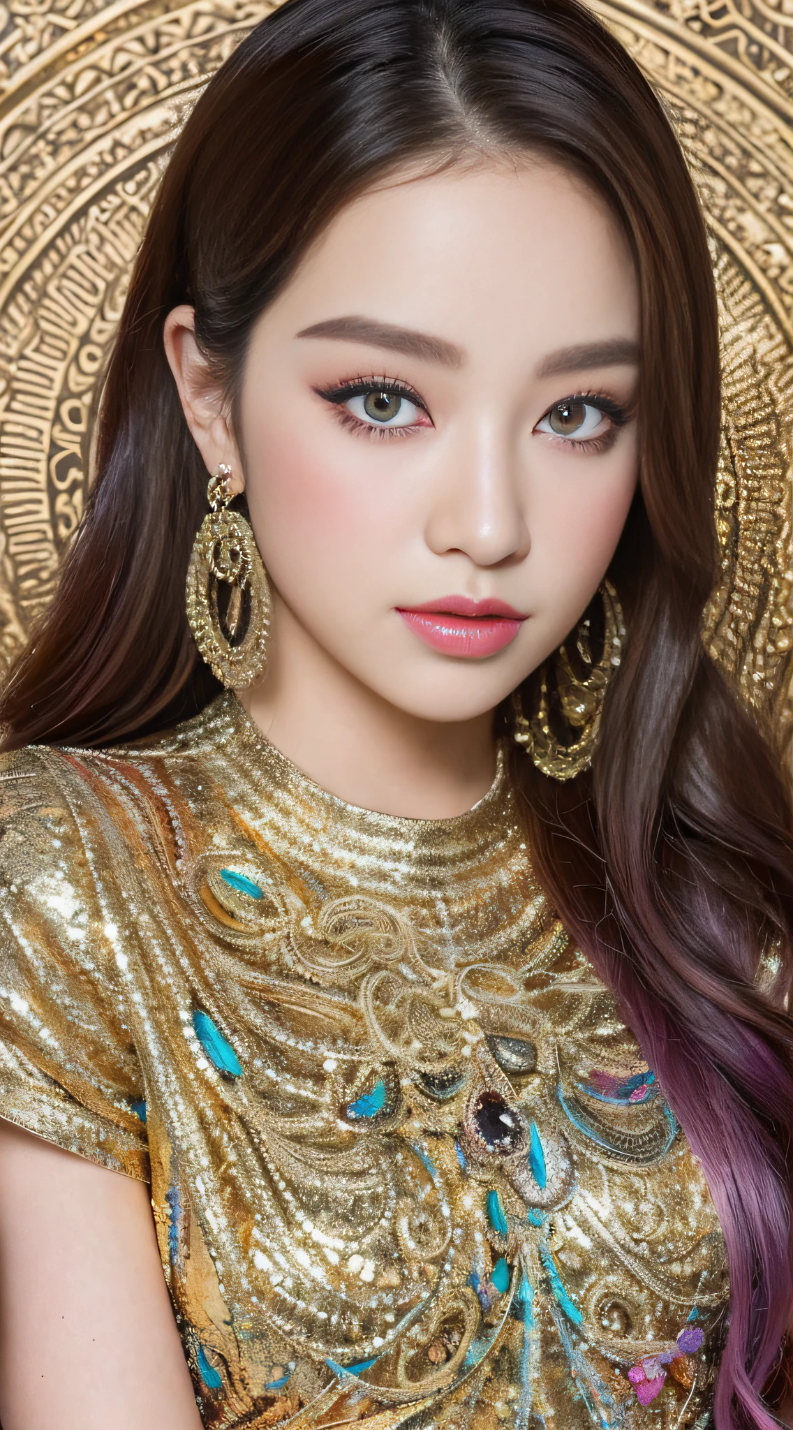 PerfectNwsjMajic,(masterpiece, top quality, best quality, official art, beautiful and aesthetic:1.2), (1girl), extreme detailed,colorful,highest detailed, official art, unity 8k wallpaper, ultra detailed, beautiful and aesthetic, beautiful, masterpiece, best quality, (zentangle, mandala, tangle, entangle) ,holy light,gold foil,gold leaf art,glitter drawing,
