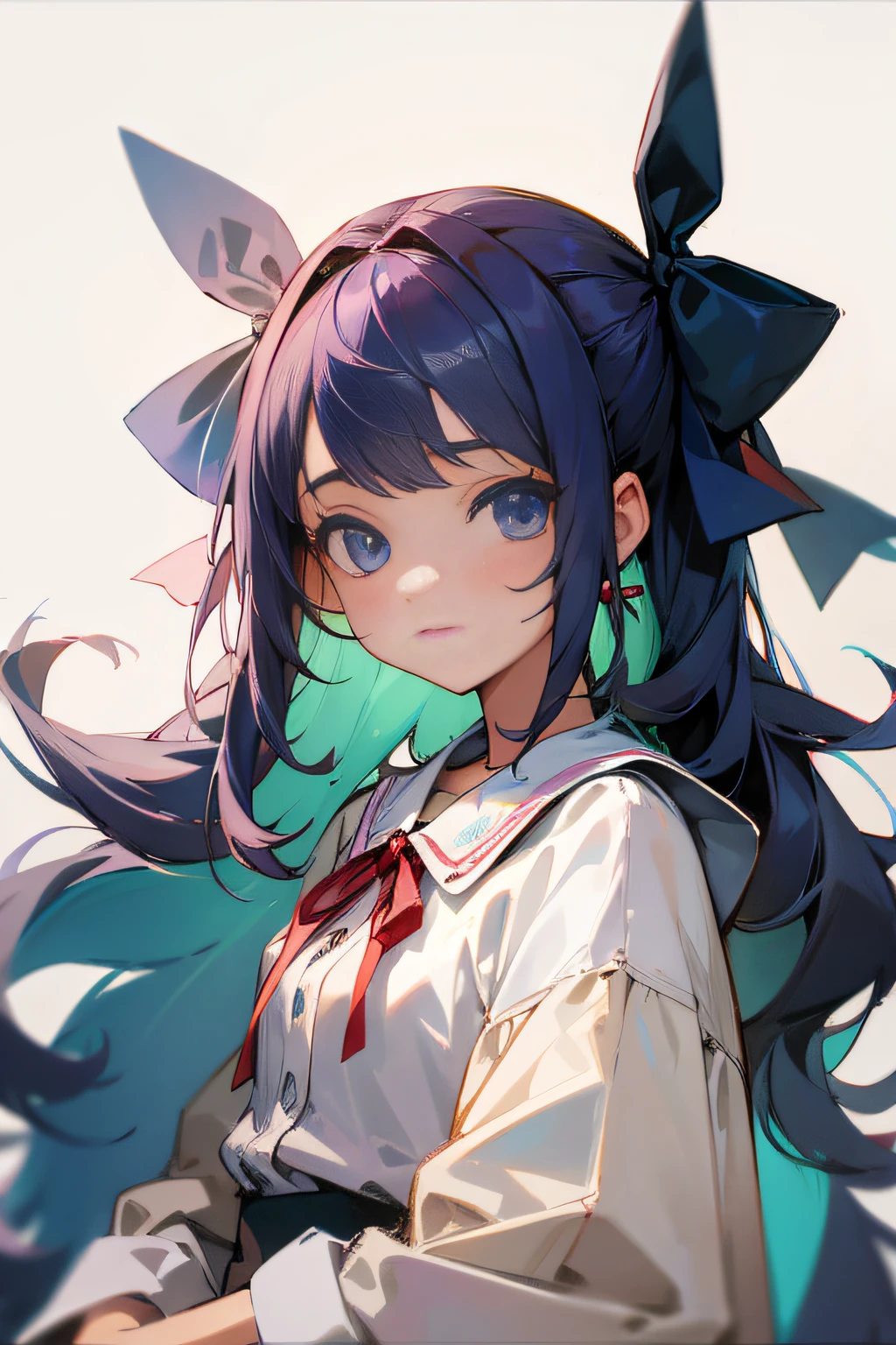 1girl, hair ribbon,white background,best quality, masterpiece,