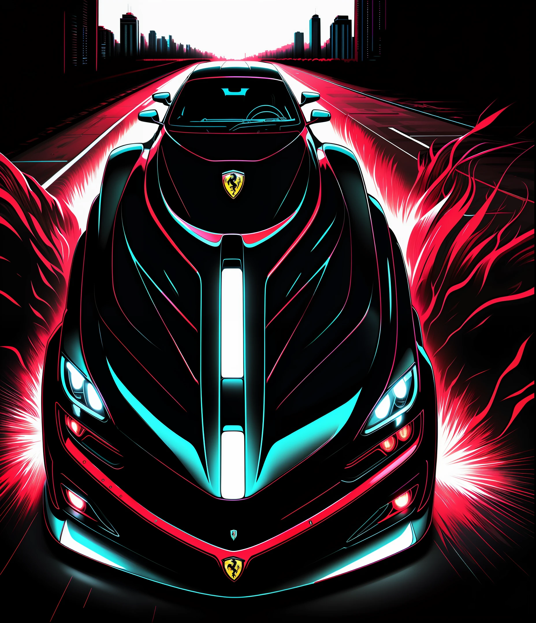graphic designer,wallpaper,,one ferrari,latest generation black,4k,high,image resolution,colors,realism,futuristic,performance,sporty,highway,speed,bright headlights