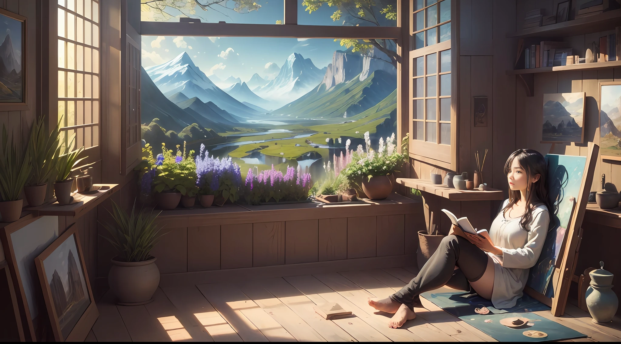 ((best quality)), ((masterpiece)), ((realistic)), person sitting in a peaceful garden, deep in contemplation, (self-reflection:1.2), (impressionistic art style:1.1), serene surroundings, blooming flowers, (tranquil atmosphere:1.3), (thoughtful expression:1.2), (subtle use of colors:1.1), (introspective mood:1.1), 8k resolution

((best quality)), ((masterpiece)), (detailed), person standing on a mountaintop, gazing at a breathtaking vista, (revelation:1.2), (landscape painting:1.1), majestic mountains and valleys, (awe-inspiring atmosphere:1.3), (intricate brushwork:1.2), (captivating play of light:1.1), (sense of purpose:1.1), 8k resolution

((best quality)), ((masterpiece)), (detailed), person surrounded by books, immersed in knowledge and inspiration, (intellectual pursuit:1.2), (academic art style:1.1), shelves filled with wisdom, (stimulating atmosphere:1.3), (meticulous detailing:1.2), (cozy reading nook:1.1), (curiosity-driven expression:1.1), 8k resolution

((best quality)), ((masterpiece)), ((realistic)), person standing in front of a blank canvas, preparing to create their own masterpiece, (creative exploration:1.2), (contemporary art style:1.1), artist's studio filled with tools and materials, (inspiring ambiance:1.3), (expressive brushstrokes:1.2), (intense focus:1.1), (sense of purpose:1.1), 8k resolution

((best quality)), ((masterpiece)), (detailed), person meditating in a serene natural setting, seeking inner clarity, (spiritual journey:1.2), (impressionistic style:1.1), tranquil waterfall, (harmonious atmosphere:1.3), (subtle use of light and shadows:1.2), (peaceful expression:1.1), (inner peace:1.1), 8k resolution

[AI绘画：寻找方向与初心的旅程] --auto --s2