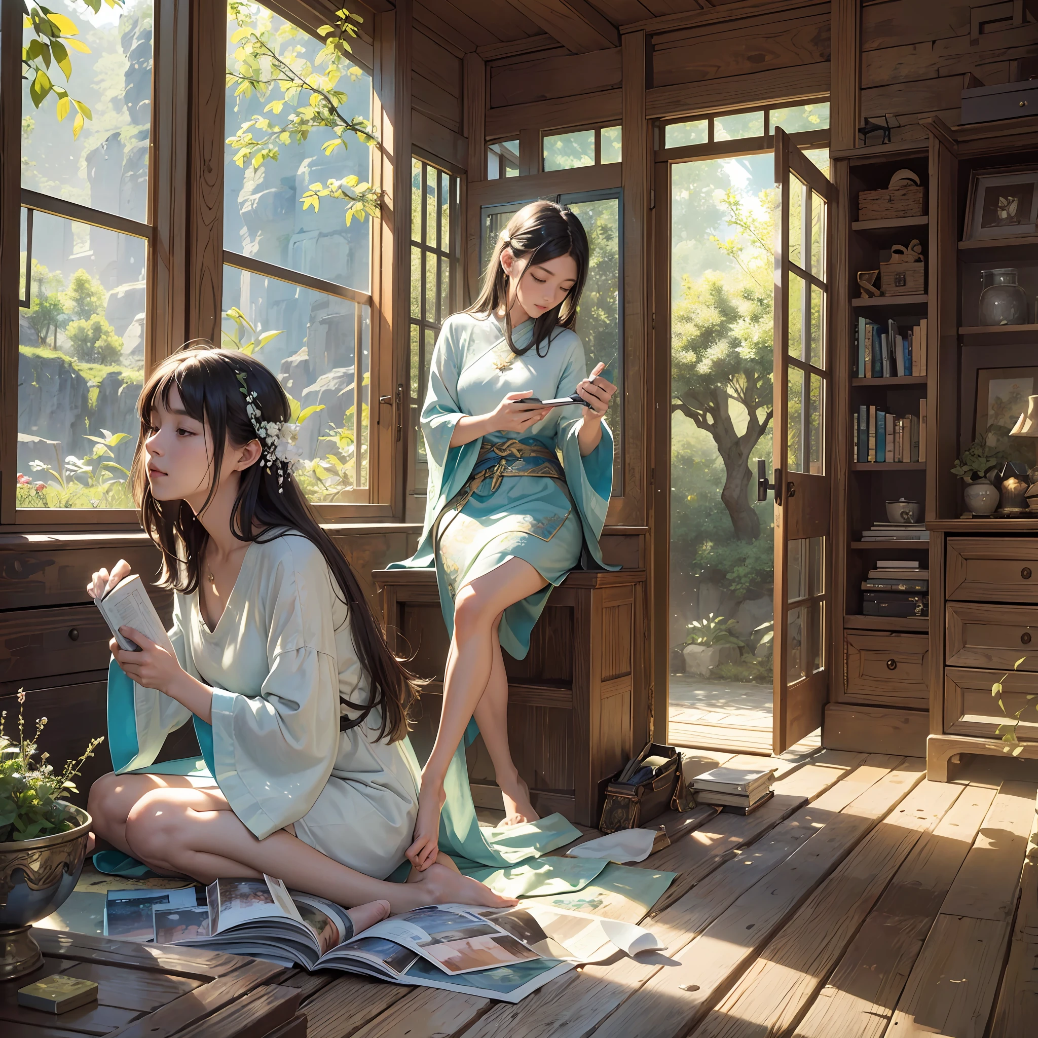 ((best quality)), ((masterpiece)), ((realistic)), person sitting in a peaceful garden, deep in contemplation, (self-reflection:1.2), (impressionistic art style:1.1), serene surroundings, blooming flowers, (tranquil atmosphere:1.3), (thoughtful expression:1.2), (subtle use of colors:1.1), (introspective mood:1.1), 8k resolution

((best quality)), ((masterpiece)), (detailed), person standing on a mountaintop, gazing at a breathtaking vista, (revelation:1.2), (landscape painting:1.1), majestic mountains and valleys, (awe-inspiring atmosphere:1.3), (intricate brushwork:1.2), (captivating play of light:1.1), (sense of purpose:1.1), 8k resolution

((best quality)), ((masterpiece)), (detailed), person surrounded by books, immersed in knowledge and inspiration, (intellectual pursuit:1.2), (academic art style:1.1), shelves filled with wisdom, (stimulating atmosphere:1.3), (meticulous detailing:1.2), (cozy reading nook:1.1), (curiosity-driven expression:1.1), 8k resolution

((best quality)), ((masterpiece)), ((realistic)), person standing in front of a blank canvas, preparing to create their own masterpiece, (creative exploration:1.2), (contemporary art style:1.1), artist's studio filled with tools and materials, (inspiring ambiance:1.3), (expressive brushstrokes:1.2), (intense focus:1.1), (sense of purpose:1.1), 8k resolution

((best quality)), ((masterpiece)), (detailed), person meditating in a serene natural setting, seeking inner clarity, (spiritual journey:1.2), (impressionistic style:1.1), tranquil waterfall, (harmonious atmosphere:1.3), (subtle use of light and shadows:1.2), (peaceful expression:1.1), (inner peace:1.1), 8k resolution

[AI绘画：寻找方向与初心的旅程] --auto --s2