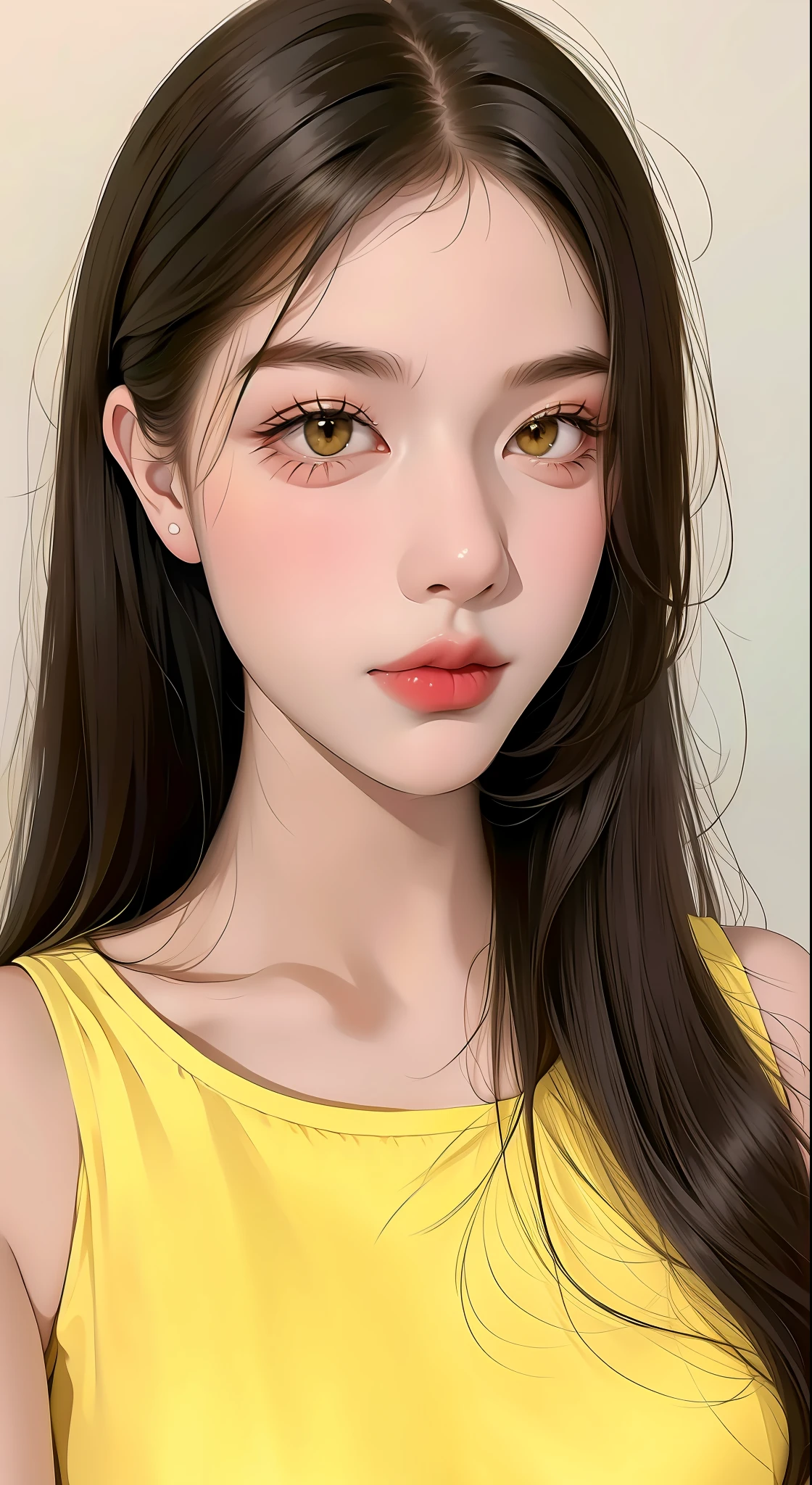 Girl, yellow clothes, long hair, big eyes