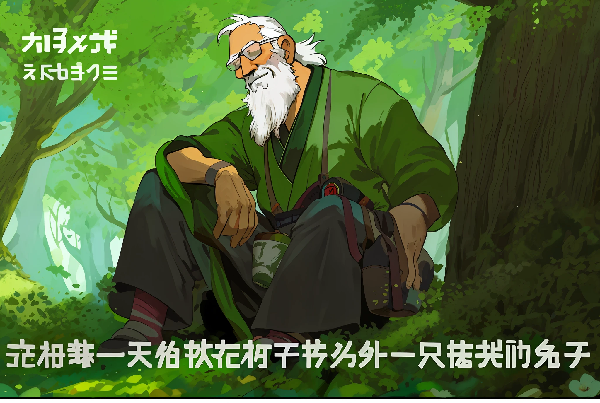 Best picture quality, master works, a white-bearded old man asleep in the forest, Miyazaki Hayao, DreamWorks, Pixar style