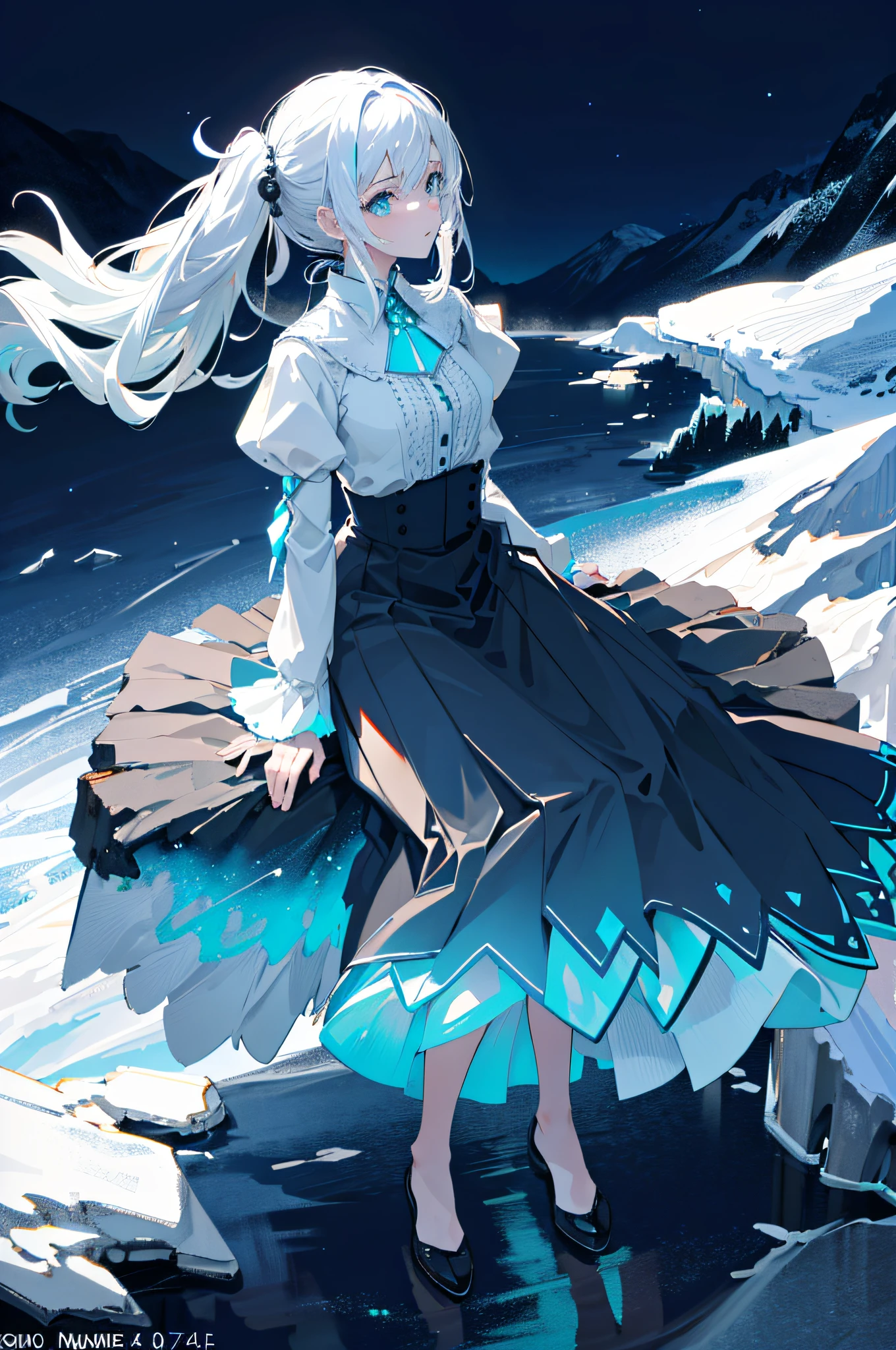 1girl, mature, long silver hair, night, mountain, aurora, moon,((random camera shoot1.4)),(random body pose:1.4),girl sitting on rock at peak of mountain during night looking up of sky aurora,
volumetric lighting, dynamic lighting, dynamic composition, reflection, caustics, subsurface scattering, (masterpiece, best quality, ultra-detailed, best shadow), high contrast, (best illumination, an extremely delicate and beautiful), ((cinematic light)), colorful, hyper detail, dramatic light, intricate details, stunning gradient colors, no watermark signature,(detailed background),(ultra detailed), (best shadow:1.1)+++++,(high contrast)+++,(best illumination)+++,
