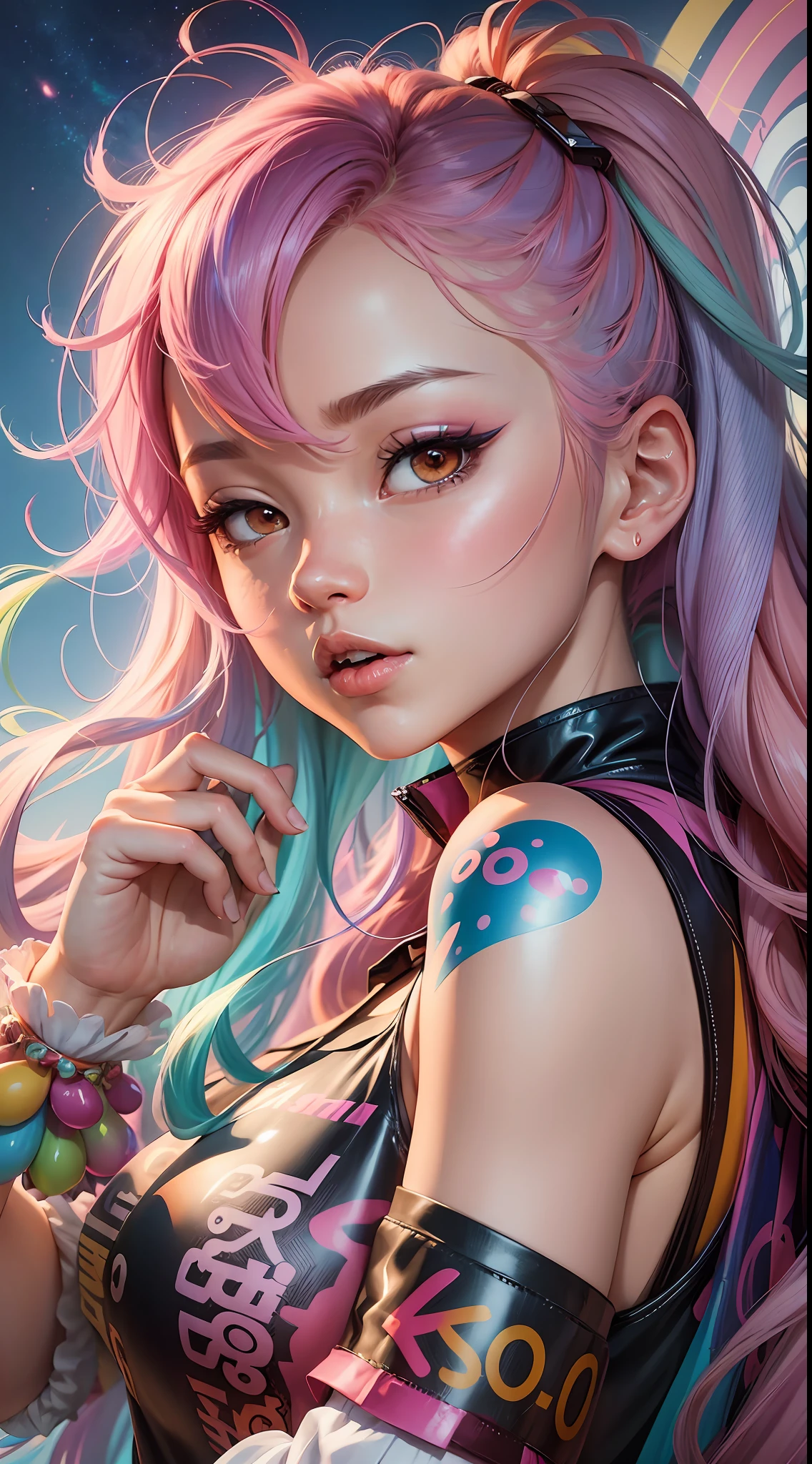 anime girl with colorful hair and a colorful dress, rossdraws pastel vibrant, rossdraws cartoon vibrant, anime style 4 k, beautiful anime portrait, artgerm colorful!!!, ! dream artgerm, beautiful anime girl, anime styled digital art, anime art wallpaper 4k, anime art wallpaper 4 k, digital anime art, extremely detailed artgerm --auto --s2