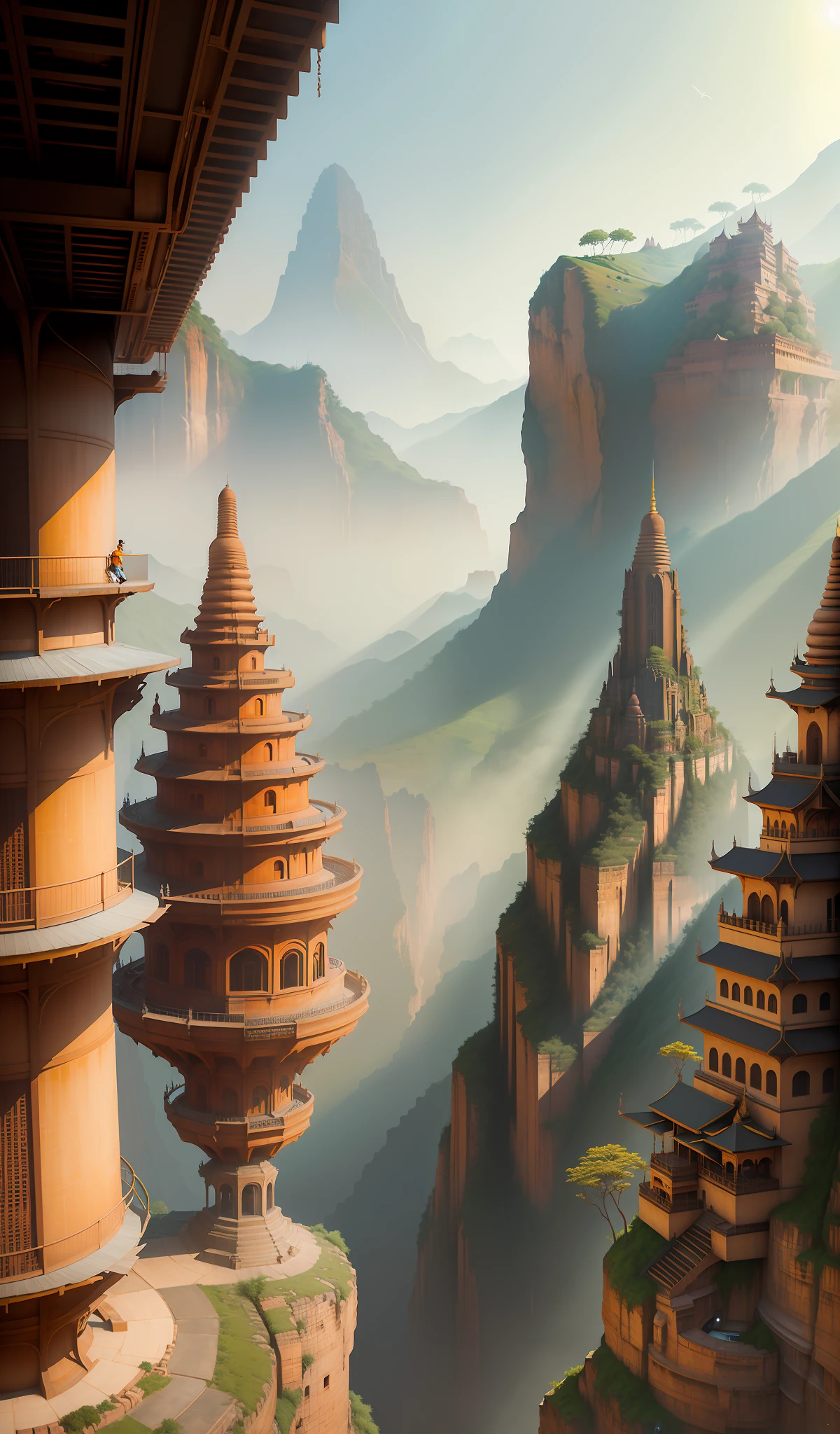 ((masterpiece)),((best quality)),((high detial)),((realistic,))
Industrial age city, deep canyons in the middle, architectural streets, bazaars, Bridges, rainy days, steampunk, Myanmar architecture, Bagan city, many pagodas, monks
