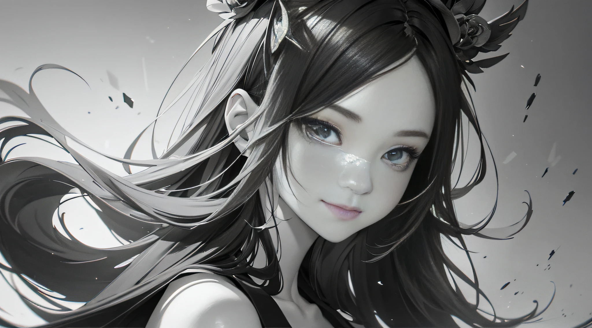 Masterpiece, best quality,young beautiful girl, ultra detailed, official art,unity 8k wallpaper, 
Smirk，红色和蓝色,

sumi-e style,
(expressive brush strokes):1.2,
ink wash, gradation, monochromatic,
poetic atmosphere, delicate balance,
fluid motion