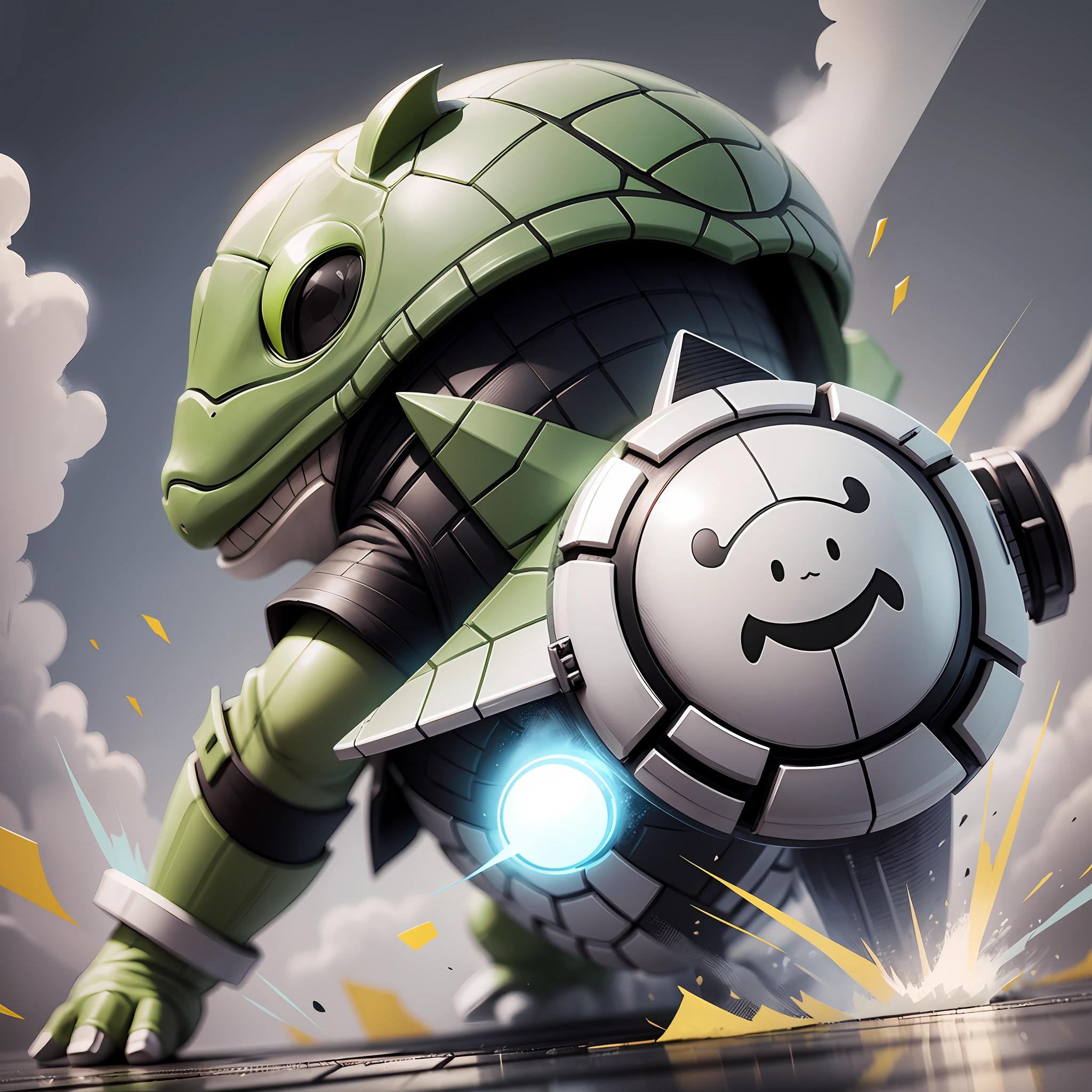 Line style, battle damage wind, little turtle with shield, scan, black and white, sketch, light and shadow, projection, cute --auto --s2