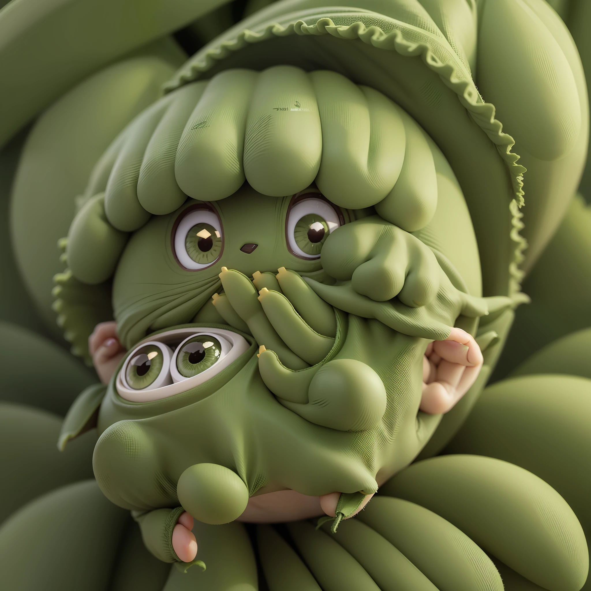 monster, green, olive, plant-based, cute, small, small hands, small feet --auto --s2