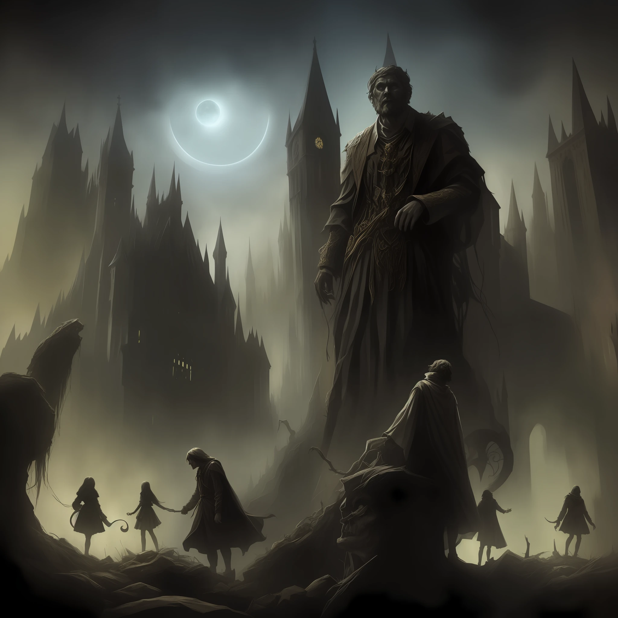 Imagine, (man) darkness, temptation, voices, shadows, terror