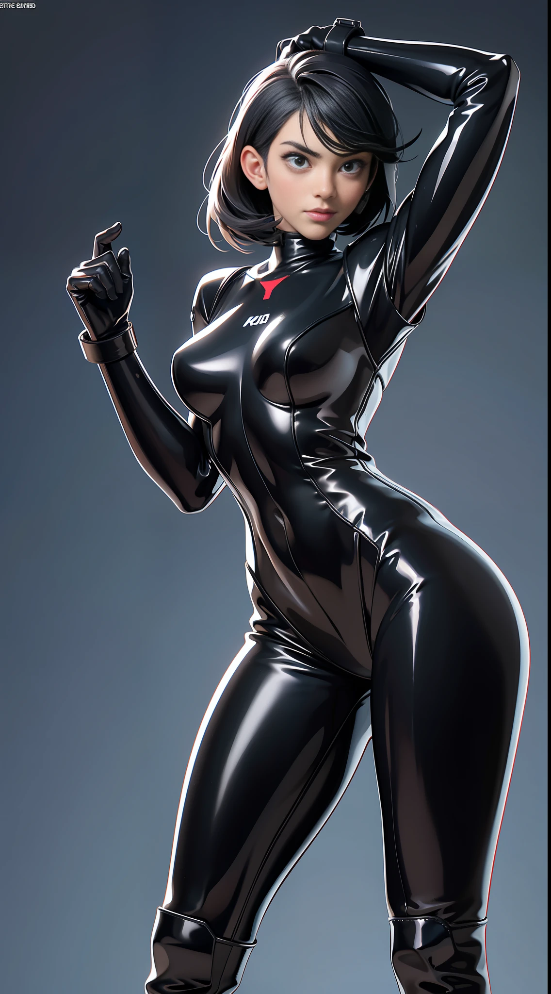 solo, super fine photo, full body picture Unreal Engine 5 8K UHD of a girl in a skin tight futuristic black latex Evangelion plug suit, slick black catsuit, black iconic character, smooth black skin, black body, PVC, glossy latex suit, rubber suit, rubber belts, collar, rubber glove, high boots, arm and leg cuffs, straps, best quality, masterpiece, official art, unified 8k wallpaper, super detailed, sharp focus, dynamic pose, body parts, no extra limbs, precisely anatomy