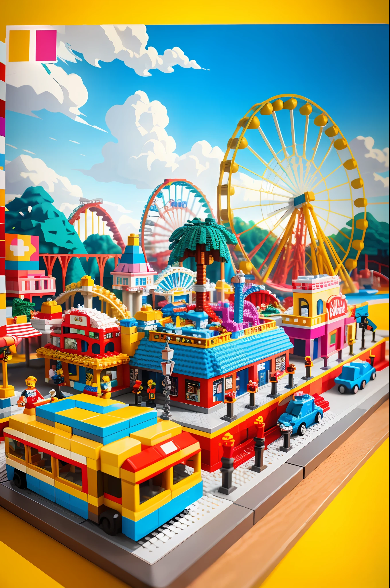 Lego style, amusement park scene, rich color matching, blind box style, toy model, voxel, very detailed, super high resolution, 8K UHD --v 6