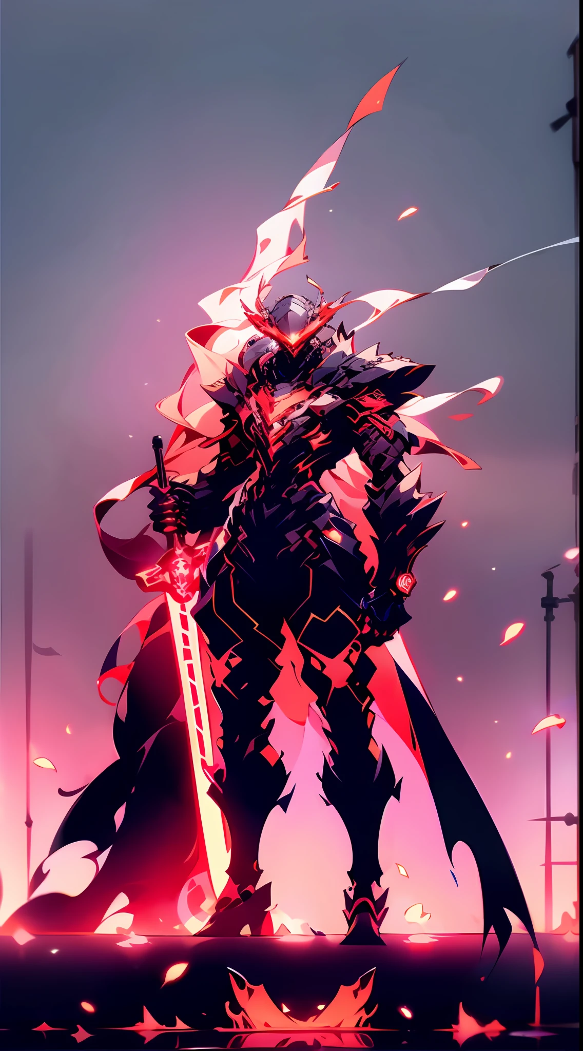 A mech, silver-white long ponytail and waist, V-shaped mechanical helmet, helmet eyes with red light, wearing a black sexy mech suit, white torn cape swaying in the wind, pull out a delicate red glowing sword: 1:1, standing in the flames with huge roaring mechanical heads and robotic arms in the background, lifelike, best picture quality, highest definition and clarity, original, surrealism, high detail, futurism, action painting, chiaroscuro, ray tracing, motion blur, cowboy lens, Battle pose drawing, layering, full body display, cyberpunk style, full body photo