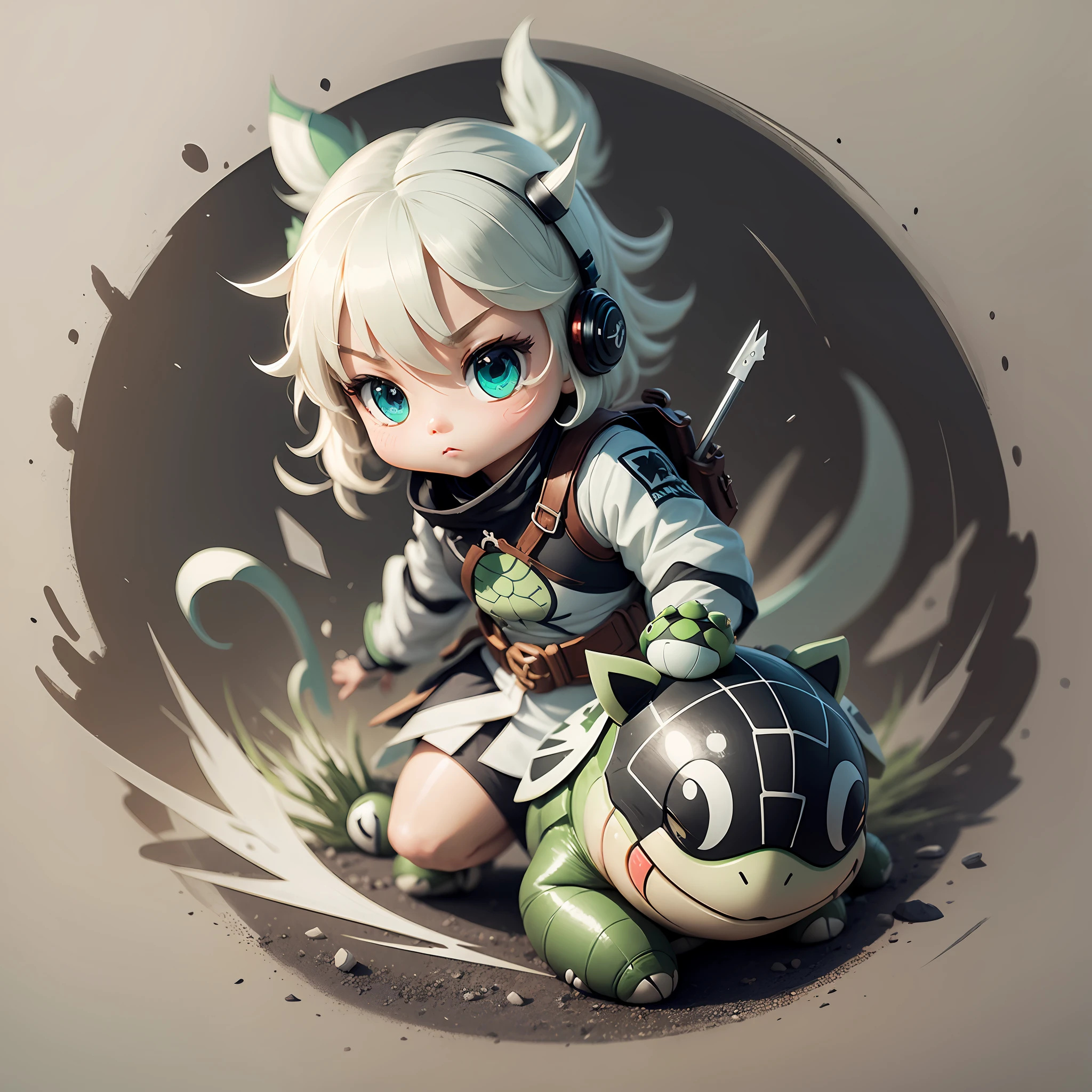 Line style, battle damage wind, little turtle with double sword, scan, black and white, sketch, light and shadow, projection, cute --auto --s2