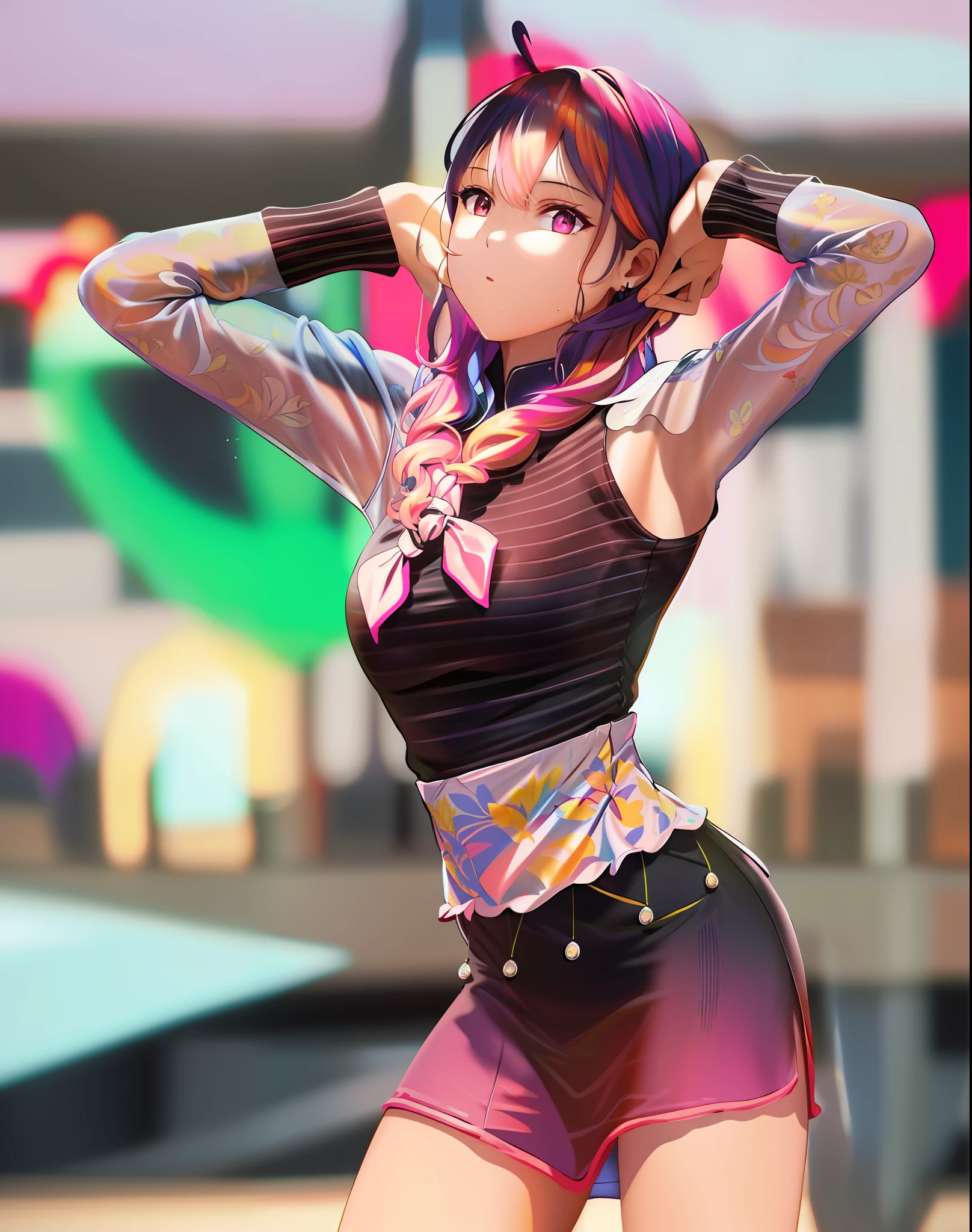 highres, ultra-detailed, illustration, colorful, masterpiece, best quality, best shadow, best lighting, fine detail, 4k, extremely detailed, 8k wallpaper, best quality, soft lighting, stroke, intense shadows short transparent dress Short dress tight clothes Wet clothes