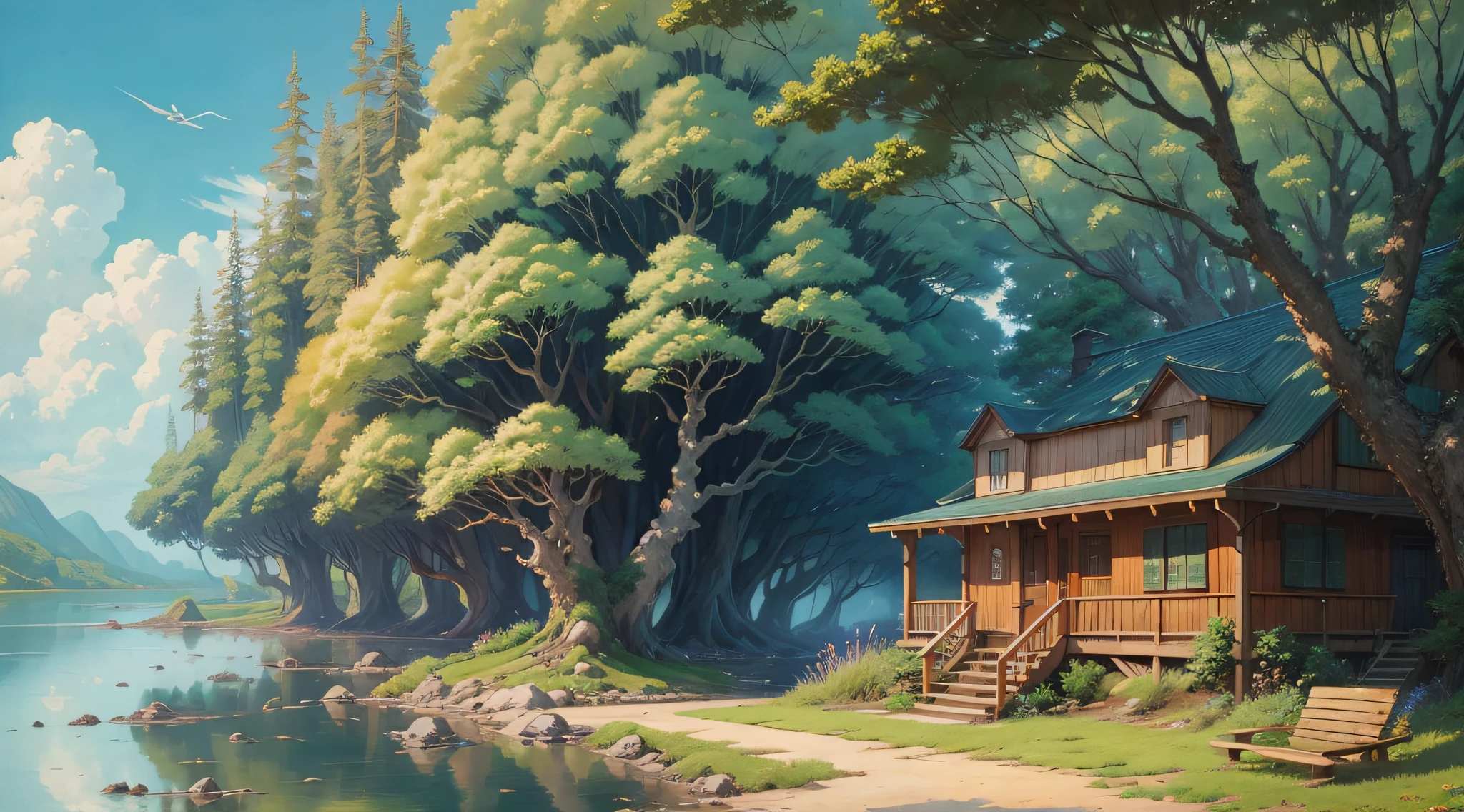 Realistic, authentic, beautiful and amazing landscape oil paintings, Studio Ghibli, Hayao Miyazaki's, travel, relax