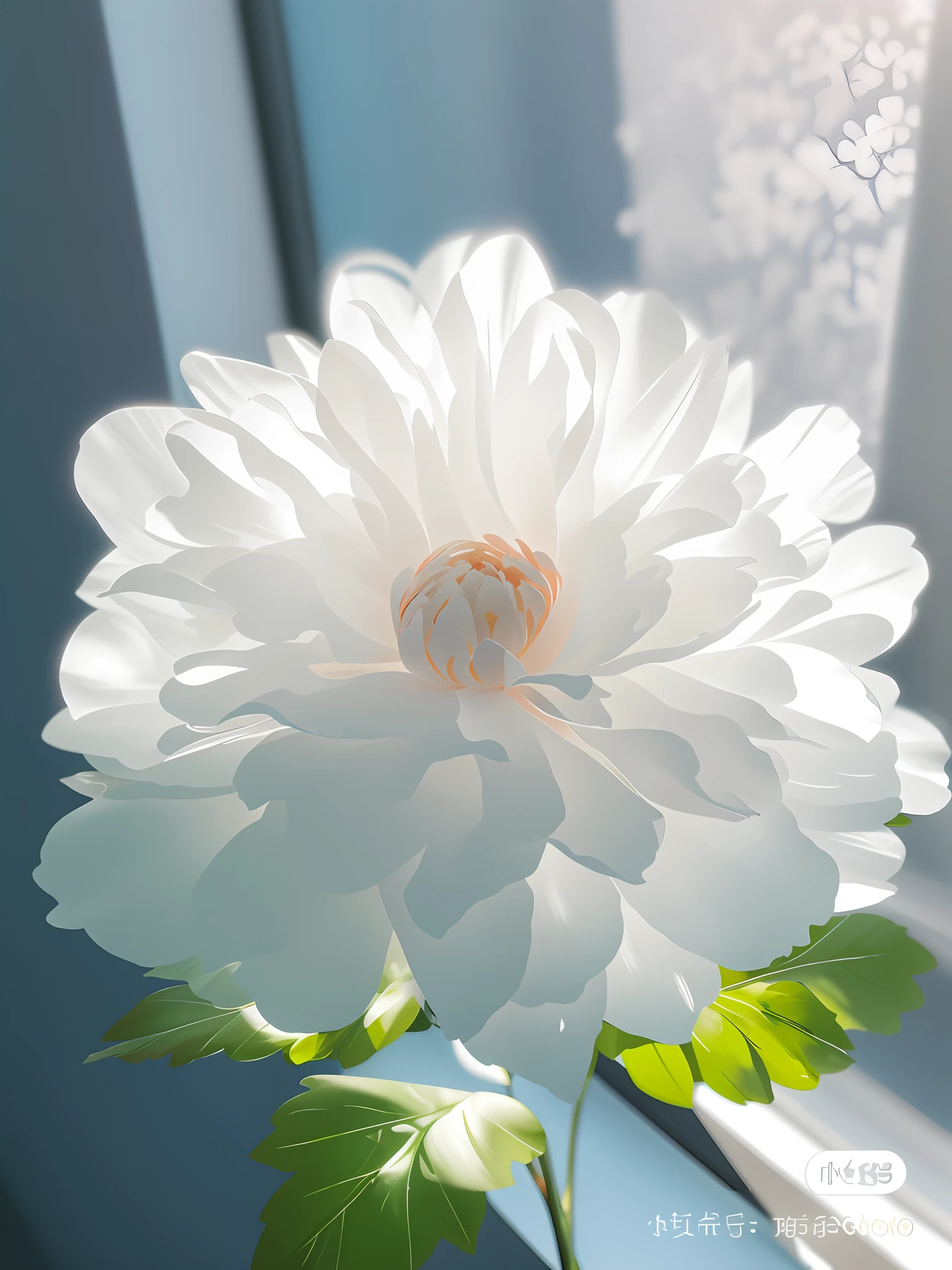 there is a white flower that is sitting in a vase, glowing delicate flower, white flower, white petal, soft white glow, beautiful flower, peony flower, digital art of an elegant, elegant digital painting, light bloom, peony, beautifully bright white, low detailed. digital painting, soft morning light, soft digital painting, with bloom ethereal effects