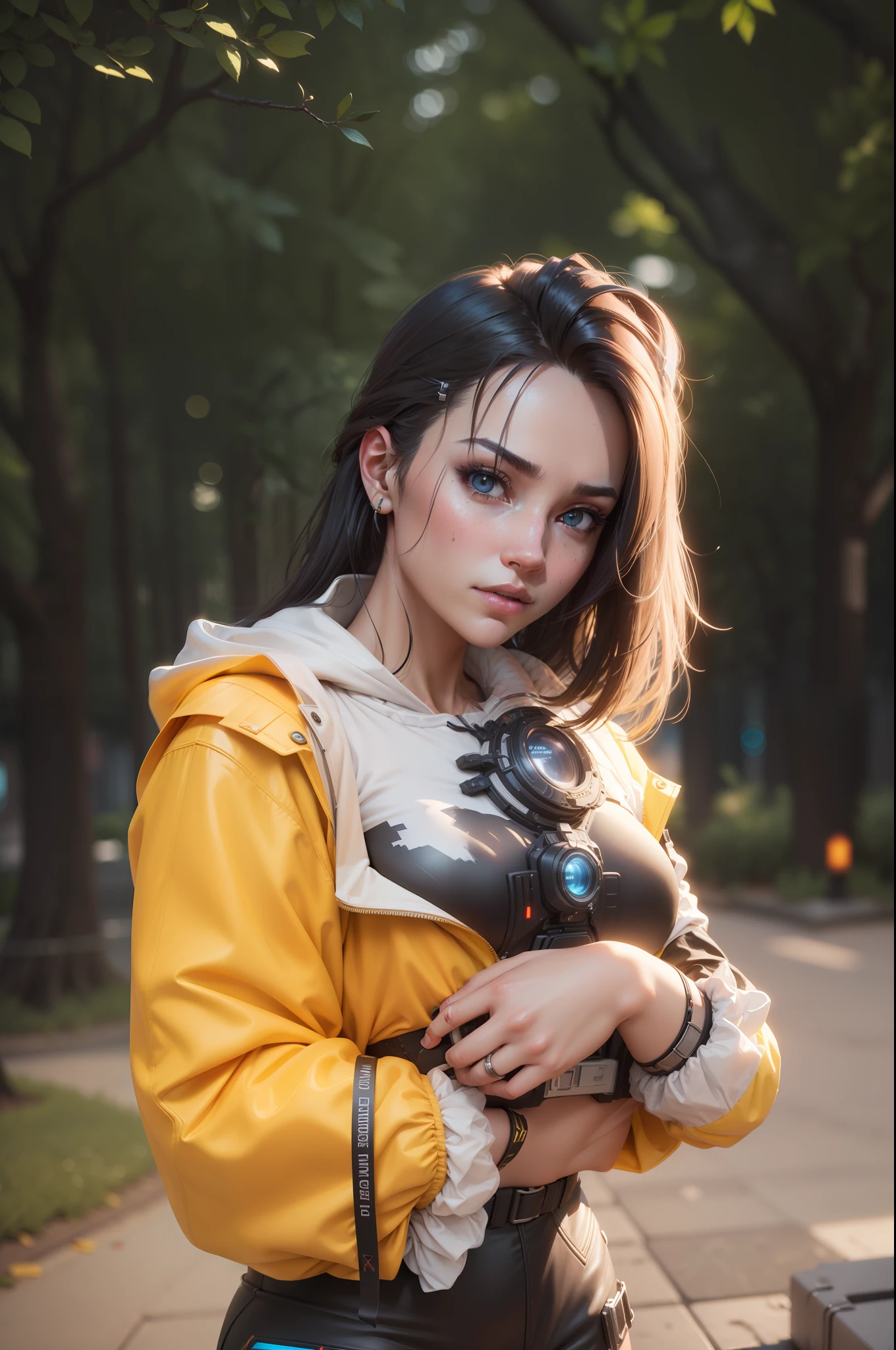 ((Best quality)), ((masterpiece)), (detailed:1.4), 3D, an image of a beautiful cyberpunk female,HDR (High Dynamic Range),Ray Tracing,NVIDIA RTX,Super-Resolution,Unreal 5,Subsurface scattering,PBR Texturing,Post-processing,Anisotropic Filtering,Depth-of-field,Maximum clarity and sharpness,Multi-layered textures,Albedo and Specular maps,Surface shading,Accurate simulation of light-material interaction,Perfect proportions,Octane Render,Two-tone lighting,Wide aperture,Low ISO,White balance,Rule of thirds,8K RAW,