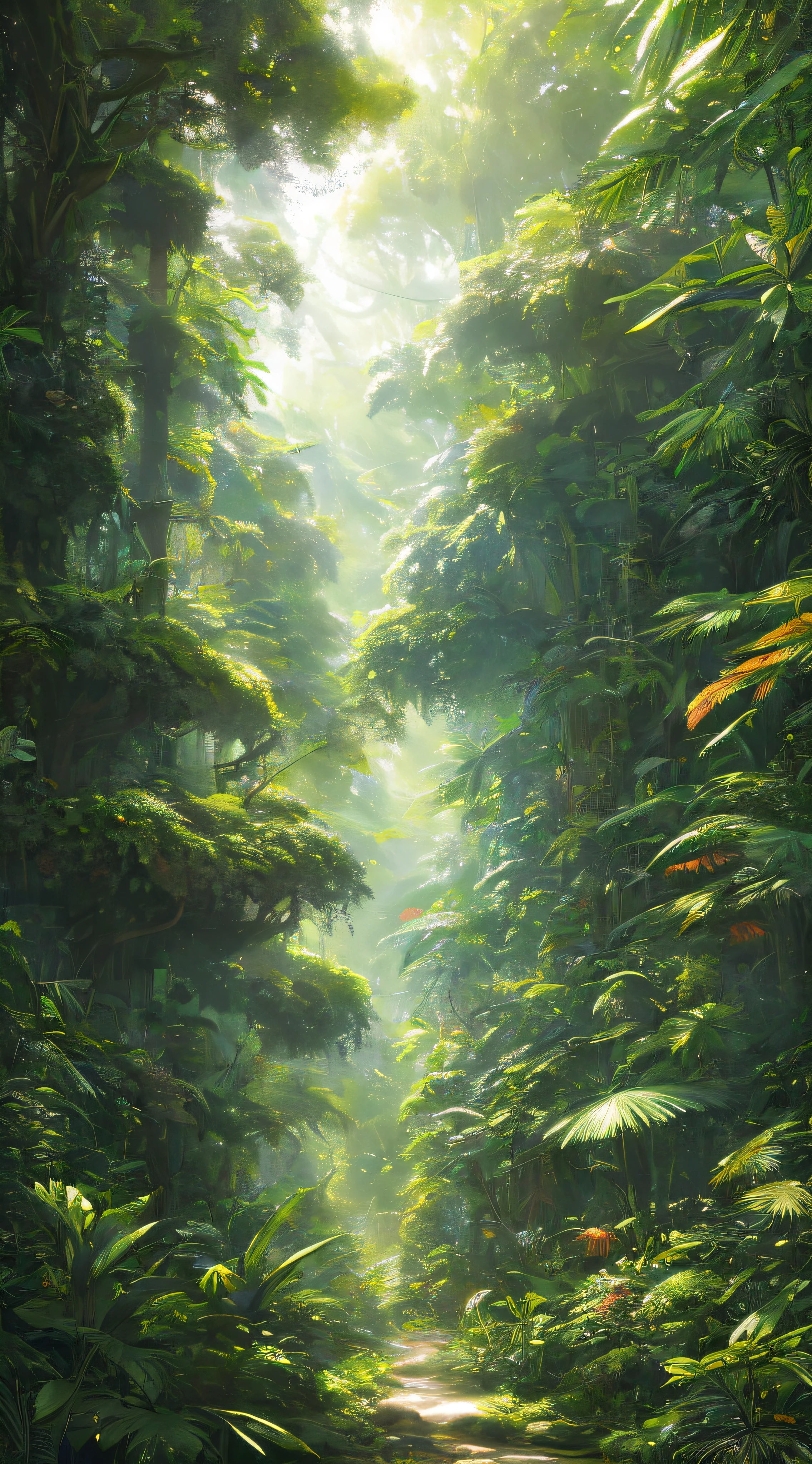 A detailed and intricate digital illustration of a dense jungle full of exotic flora and fauna, with sunlight filtering through the canopy creating a dappled effect. Yoshitaka Amano and Hayao Miyazaki's style, masterpieces, proportions, details, art station trends, beautiful lighting, realistic, intricate, award winning, 4k, highest quality award winning, 4K digital painting in the style of Yoshitaka Amano. A detailed and intricate depiction of the zombie apocalypse, masterfully capturing the chaos and drama of the scene. Beautiful lighting and cinematic composition make this piece a true masterpiece, trending on artstation