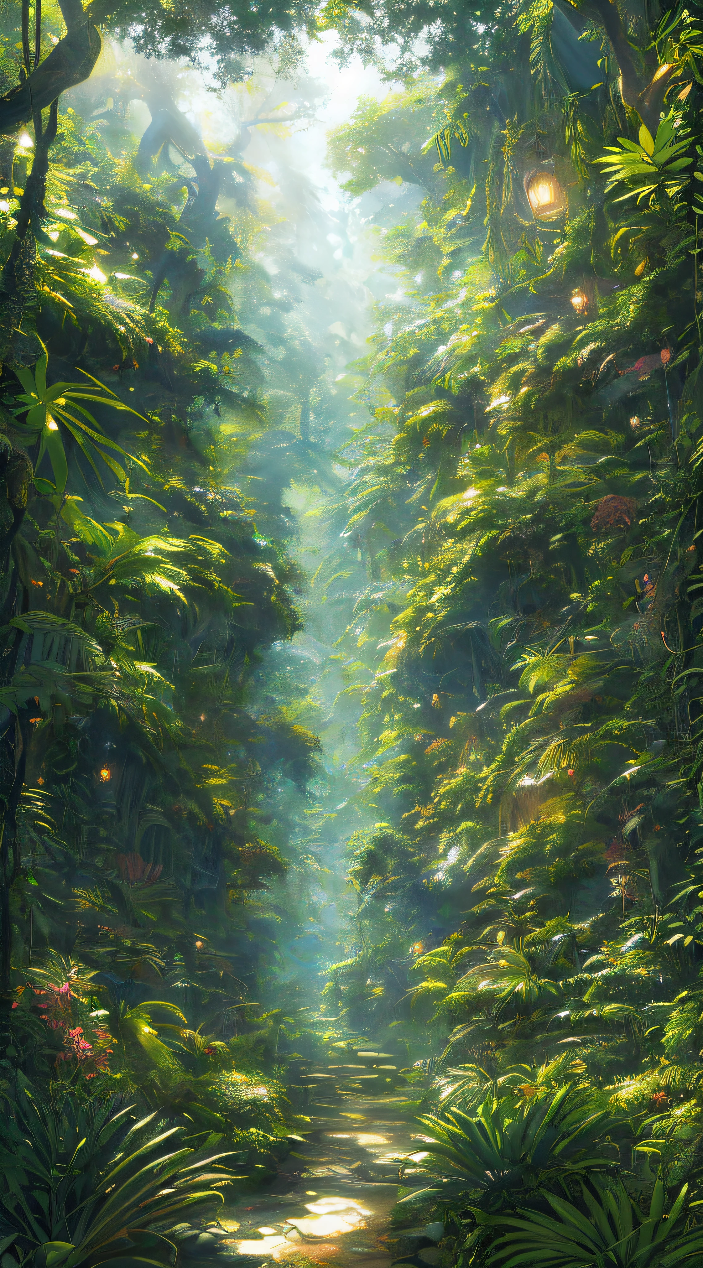 A detailed and intricate digital illustration of a dense jungle full of exotic flora and fauna, with sunlight filtering through the canopy creating a dappled effect. Yoshitaka Amano and Hayao Miyazaki&#39;s style, masterpieces, proportions, details, art station trends, beautiful lighting, realistic, intricate, award winning, 4k, highest quality award winning, 4K digital painting in the style of Yoshitaka Amano. A detailed and intricate depiction of the zombie apocalypse, masterfully capturing the chaos and drama of the scene. Beautiful lighting and cinematic composition make this piece a true masterpiece, trending on artstation